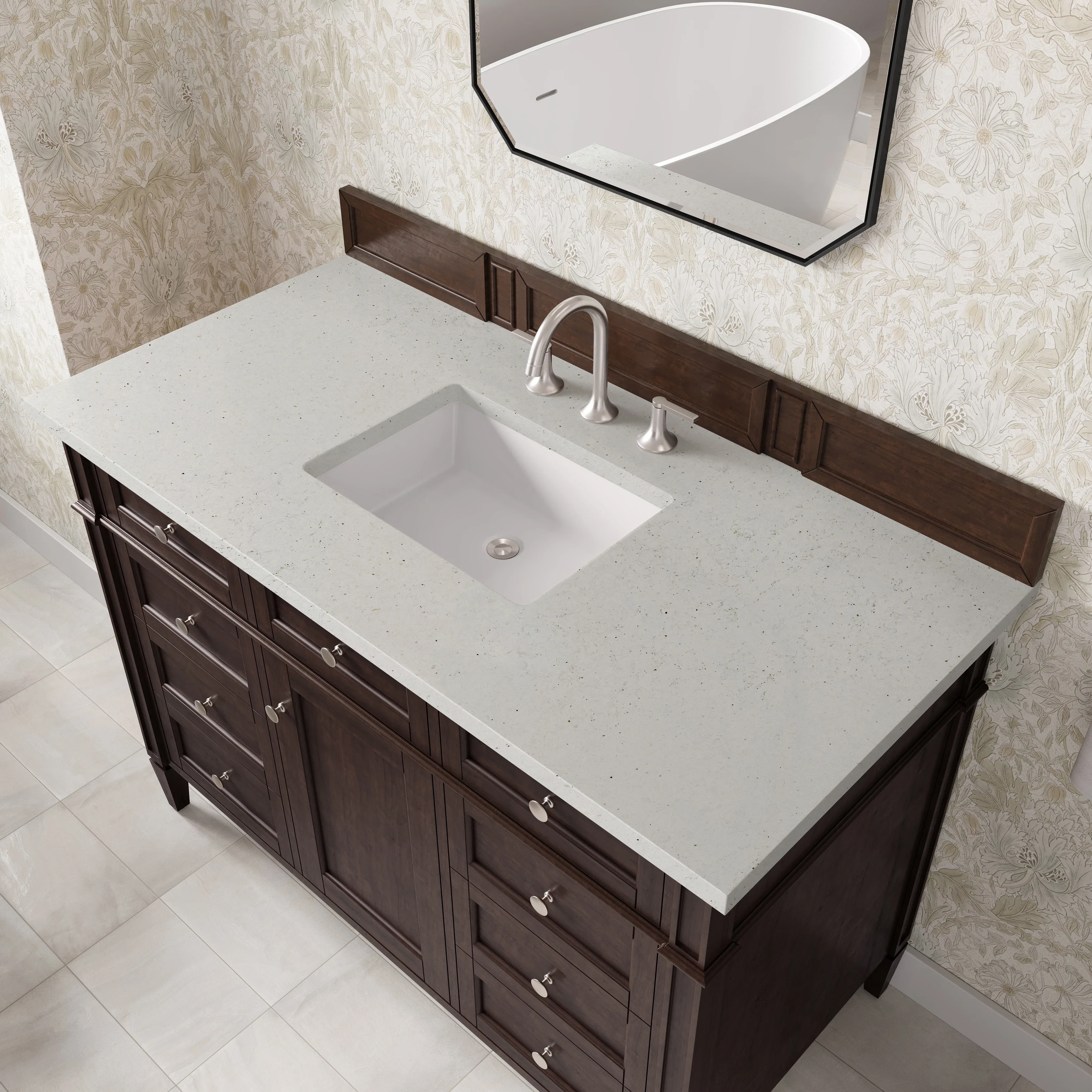 Brittany 48" Single Vanity, Burnished Mahogany w/ 3 CM Lime Delight Silestone Top
