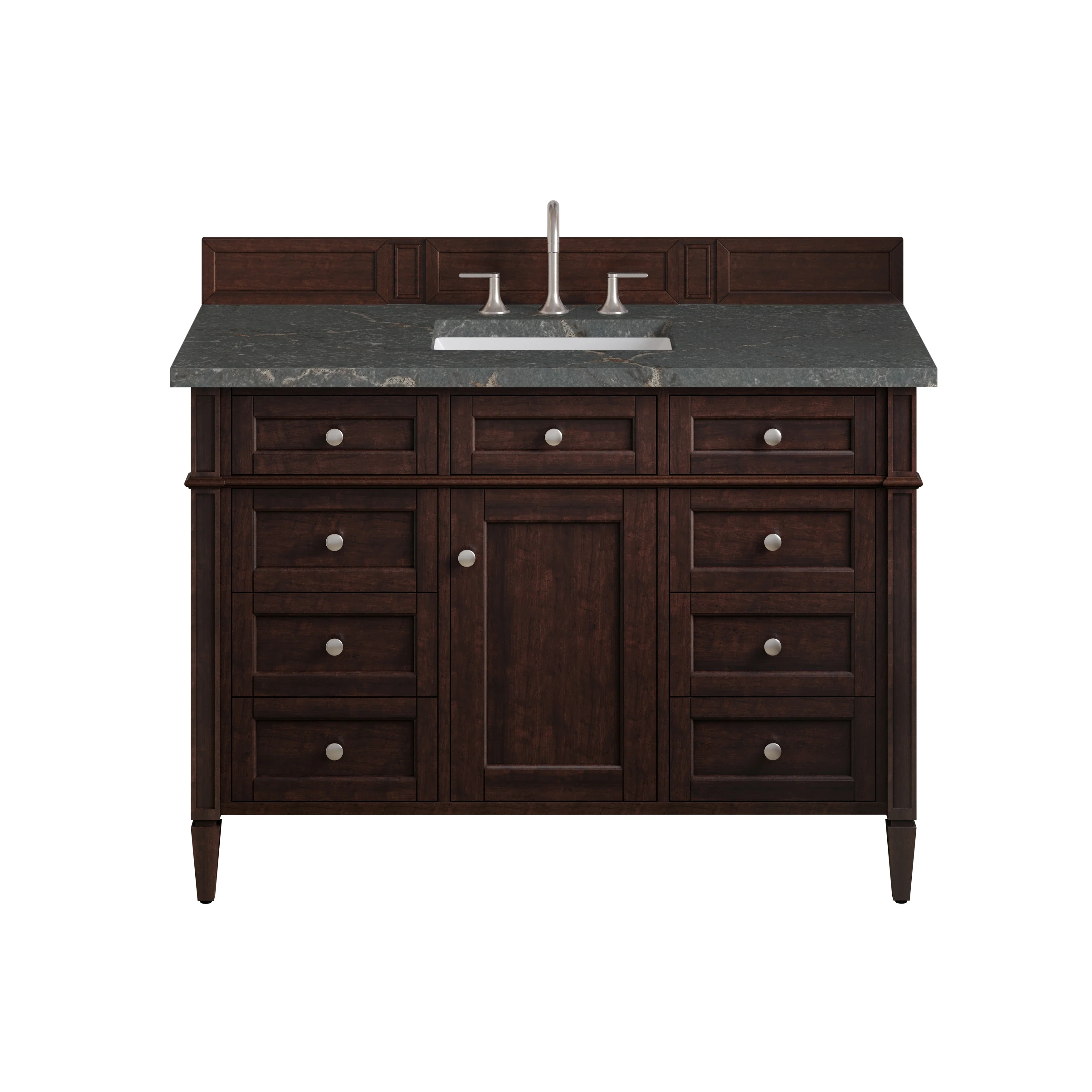 Brittany 48" Single Vanity, Burnished Mahogany w/ 3 CM Parisien Bleu Silestone Top