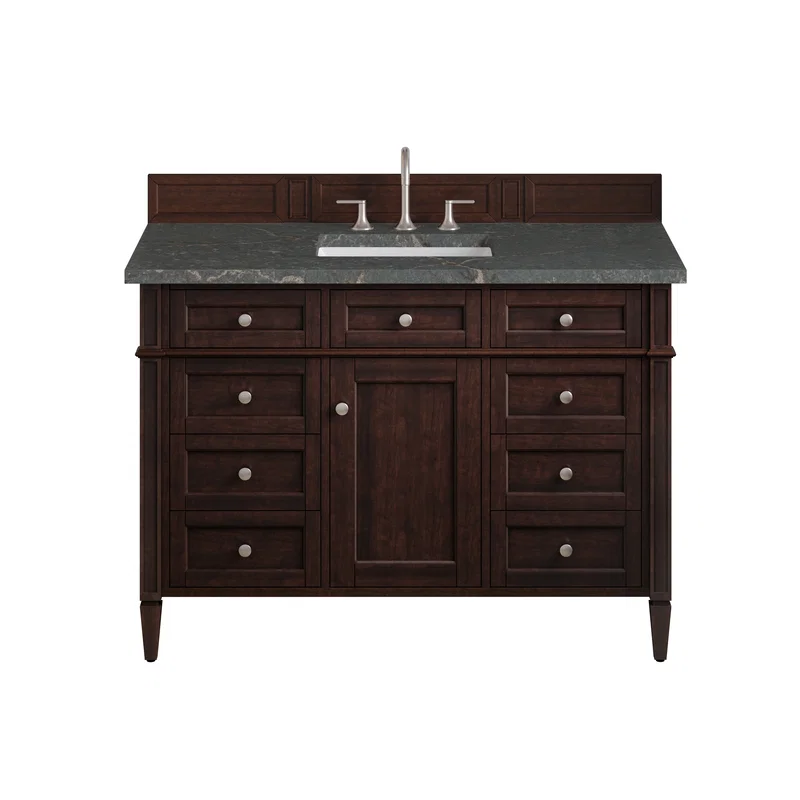 Brittany 48" Single Vanity, Burnished Mahogany w/ 3 CM Parisien Bleu Silestone Top