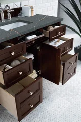 Brittany 48" Single Vanity, Burnished Mahogany w/ 3 CM Parisien Bleu Silestone Top