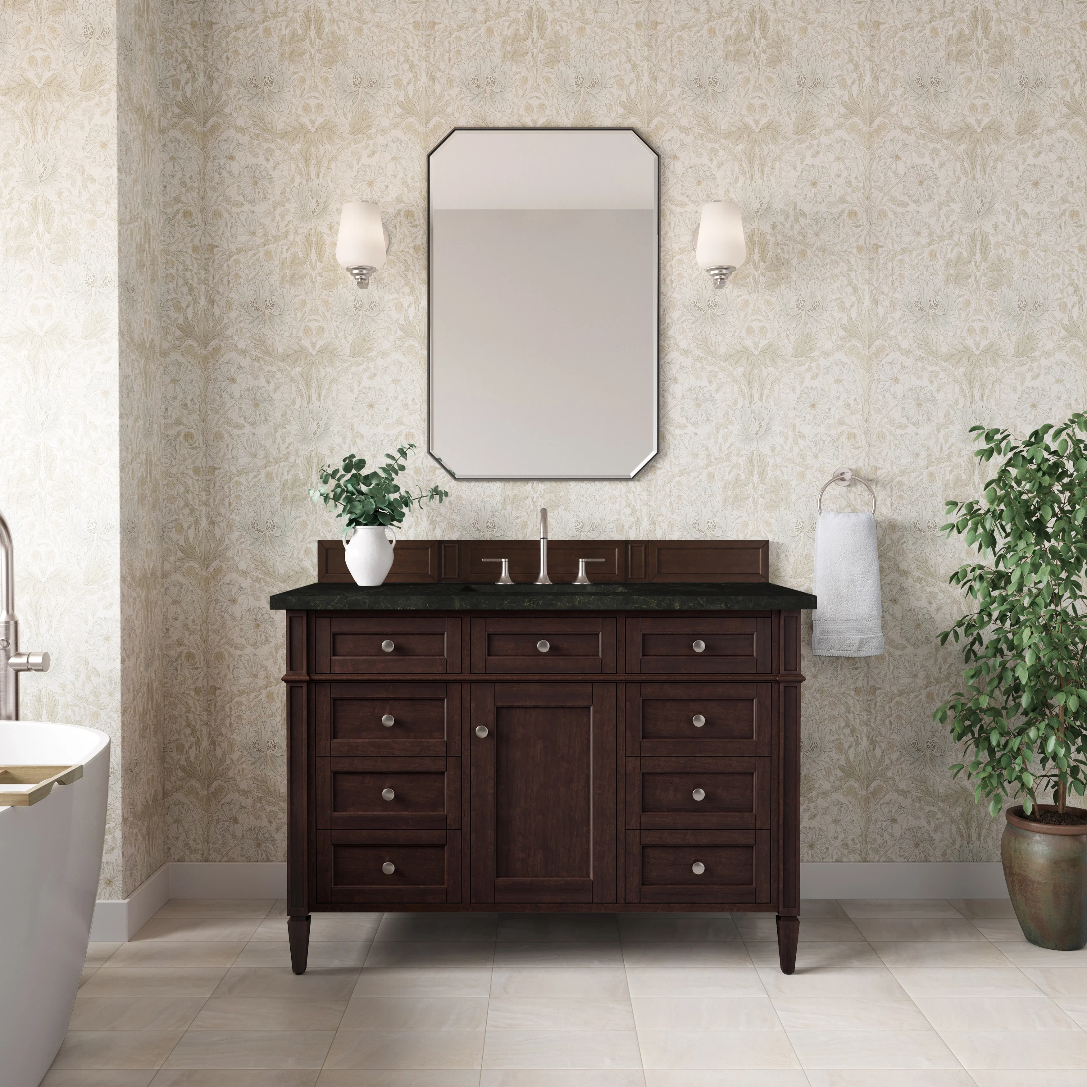 Brittany 48" Single Vanity, Burnished Mahogany, w/ 3 CM Phantome Eclos Top