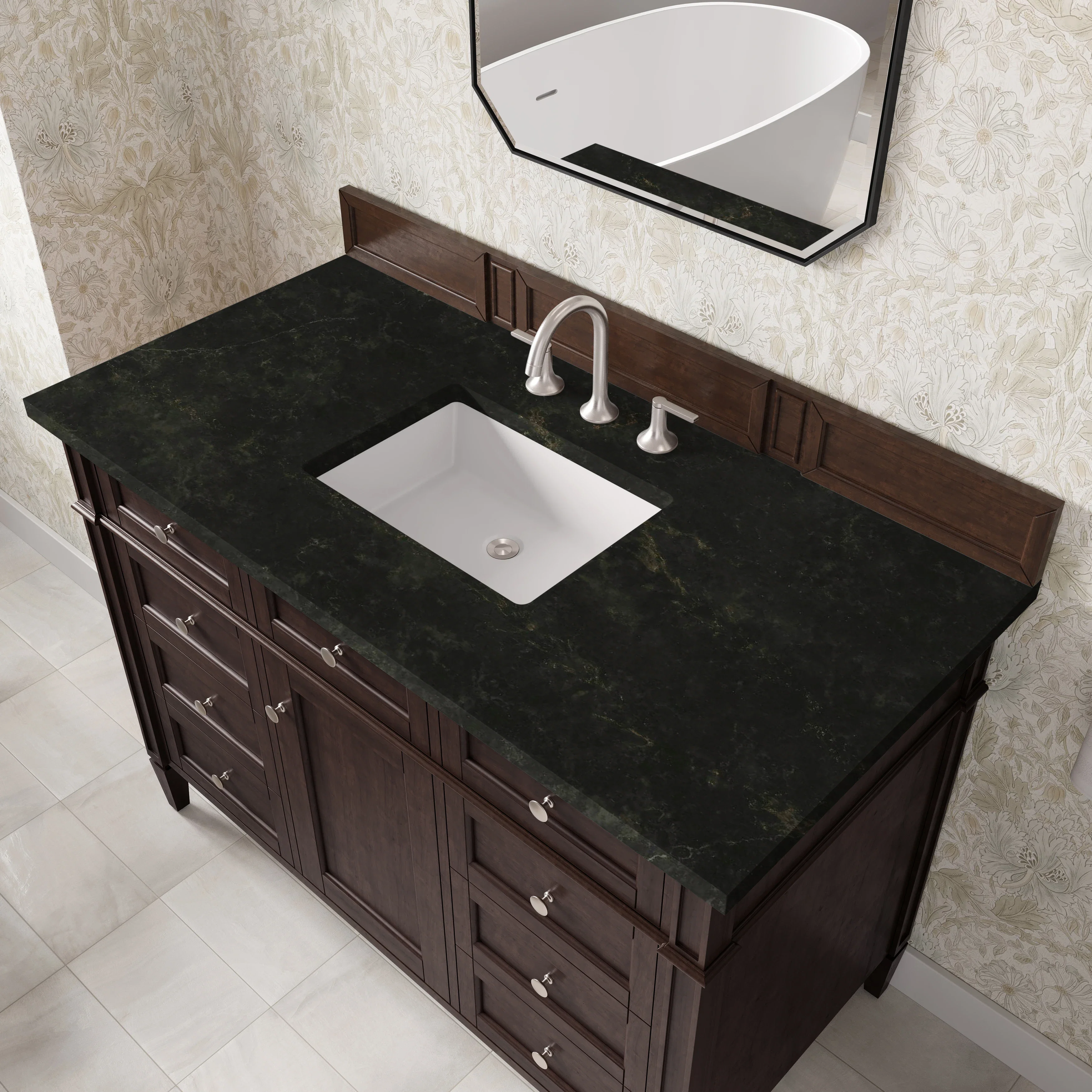 Brittany 48" Single Vanity, Burnished Mahogany, w/ 3 CM Phantome Eclos Top