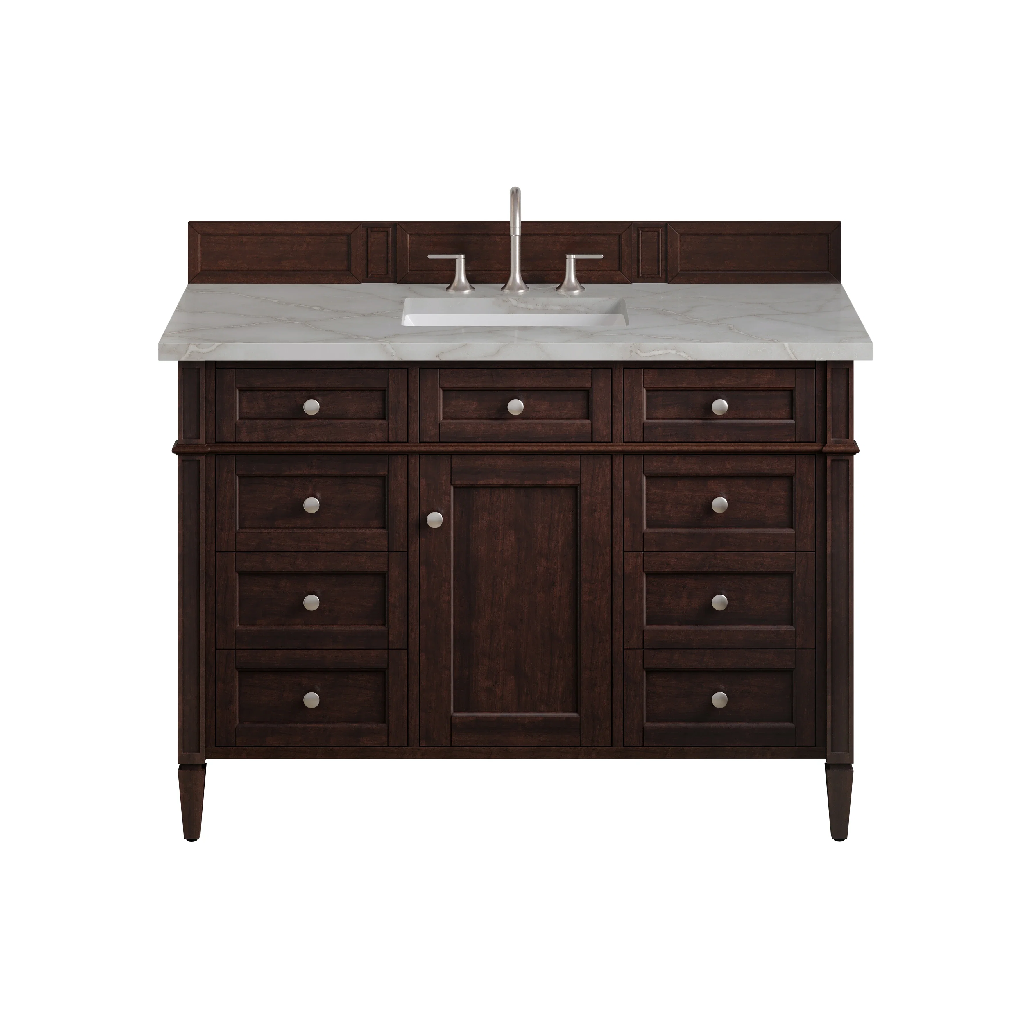 Brittany 48" Single Vanity, Burnished Mahogany w/ 3 CM Victorian Silver Silestone Top