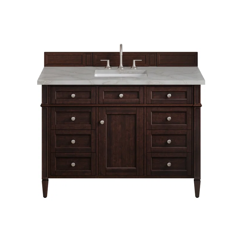 Brittany 48" Single Vanity, Burnished Mahogany w/ 3 CM Victorian Silver Silestone Top