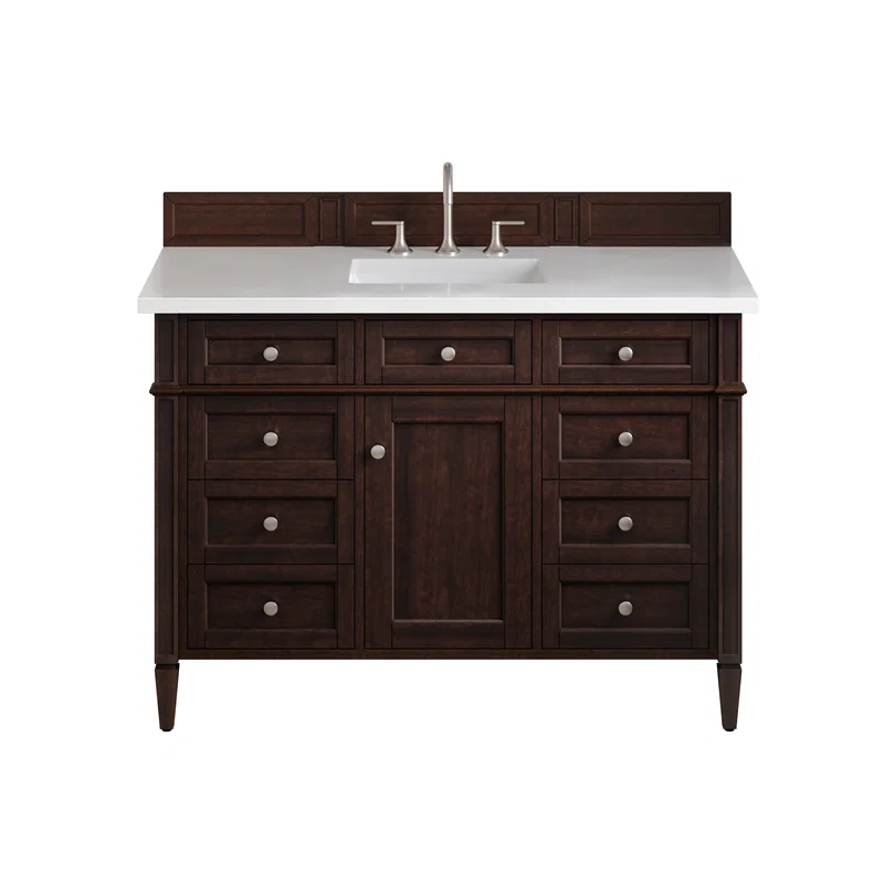 Brittany 48" Single Vanity, Burnished Mahogany w/ 3 CM White Zeus Silestone Top