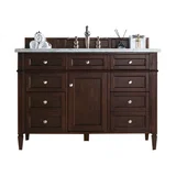 Brittany 48" Single Vanity, Burnished Mahogany w/ 3 CM Eternal Jasmine Pearl Silestone Top w/FreePower Wireless Charger