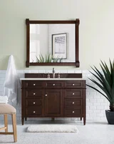 Brittany 48" Single Vanity, Burnished Mahogany w/ 3 CM Eternal Jasmine Pearl Silestone Top w/FreePower Wireless Charger