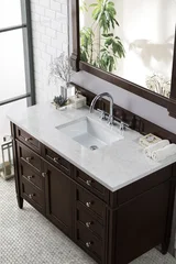 Brittany 48" Single Vanity, Burnished Mahogany w/ 3 CM Eternal Jasmine Pearl Silestone Top w/FreePower Wireless Charger