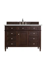 Brittany 48" Single Vanity, Burnished Mahogany w/ 3 CM Ethereal Noctis Silestone Top w/FreePower Wireless Charger