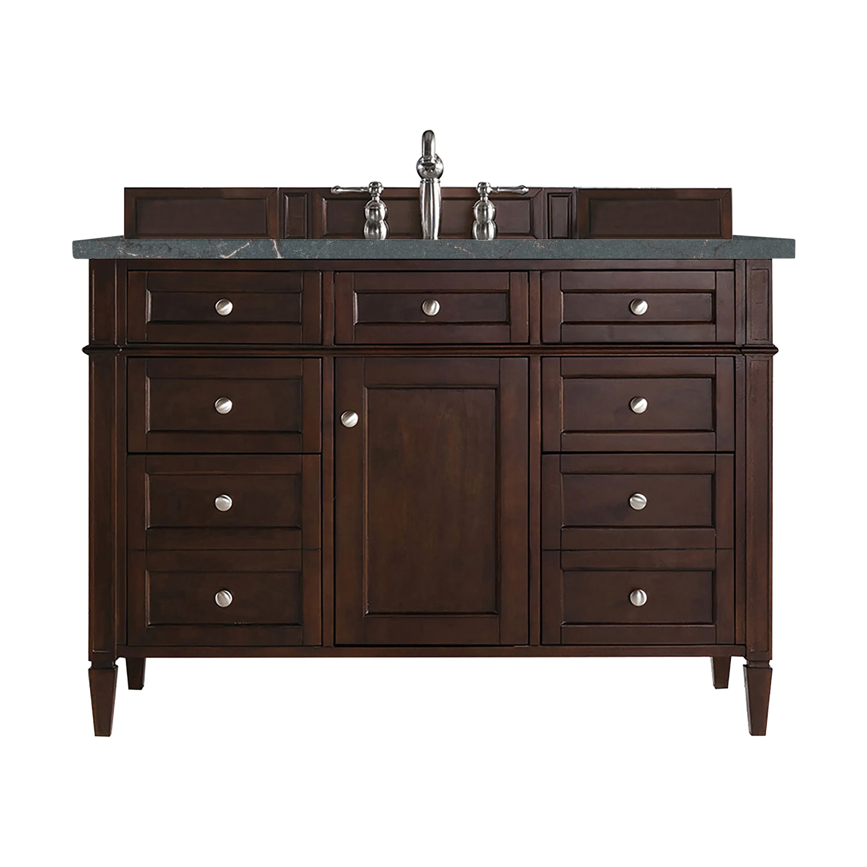 Brittany 48" Single Vanity, Burnished Mahogany w/ 3 CM Parisien Bleu Silestone Top w/FreePower Wireless Charger
