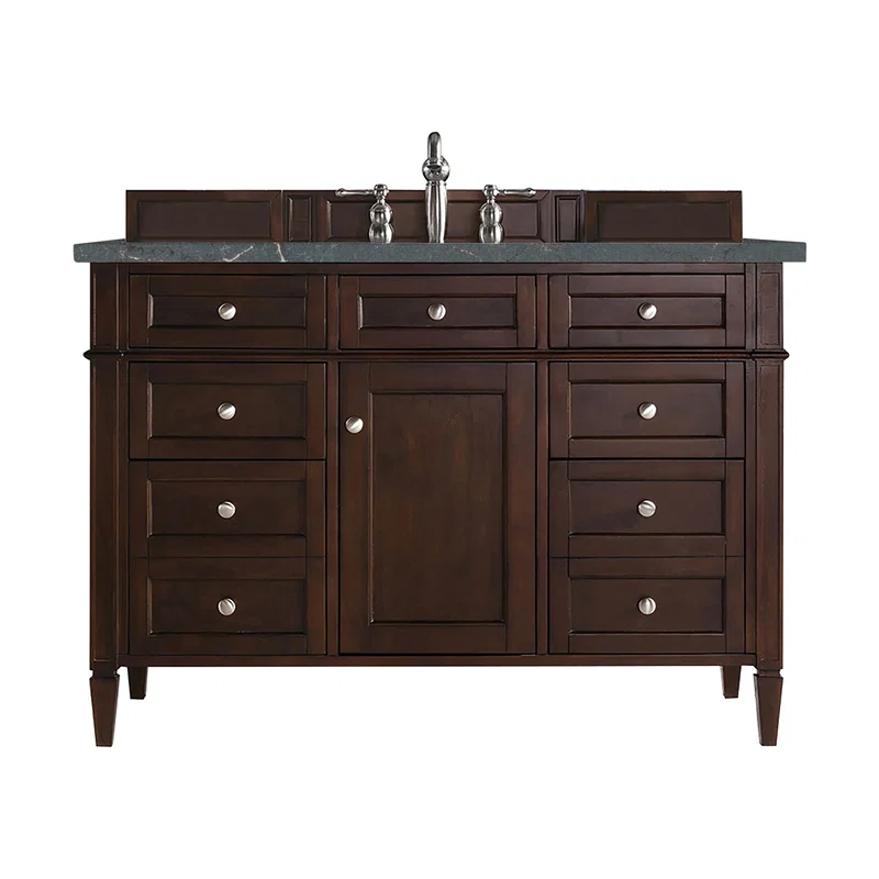 Brittany 48" Single Vanity, Burnished Mahogany w/ 3 CM Parisien Bleu Silestone Top w/FreePower Wireless Charger