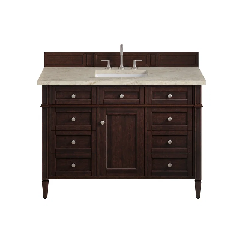 Brittany 48" Single Vanity, Burnished Mahogany, w/ 3 CM Tajnar Eclos Top w/FreePower Wireless Charger