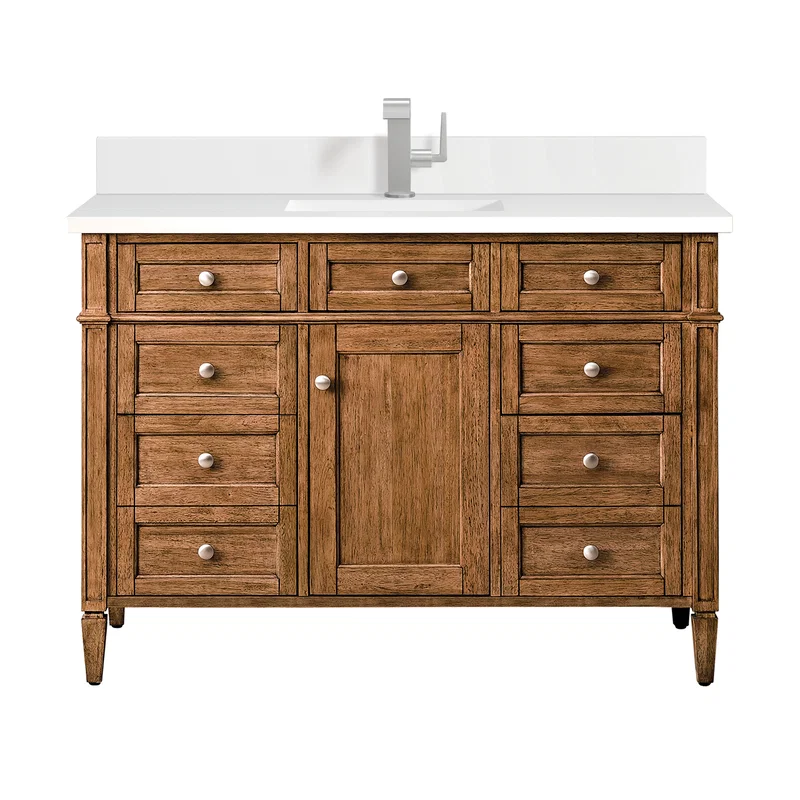 Brittany 48" Single Vanity, Saddle Brown w/ Single Hole 3 CM White Zeus Silestone Top & Backsplash