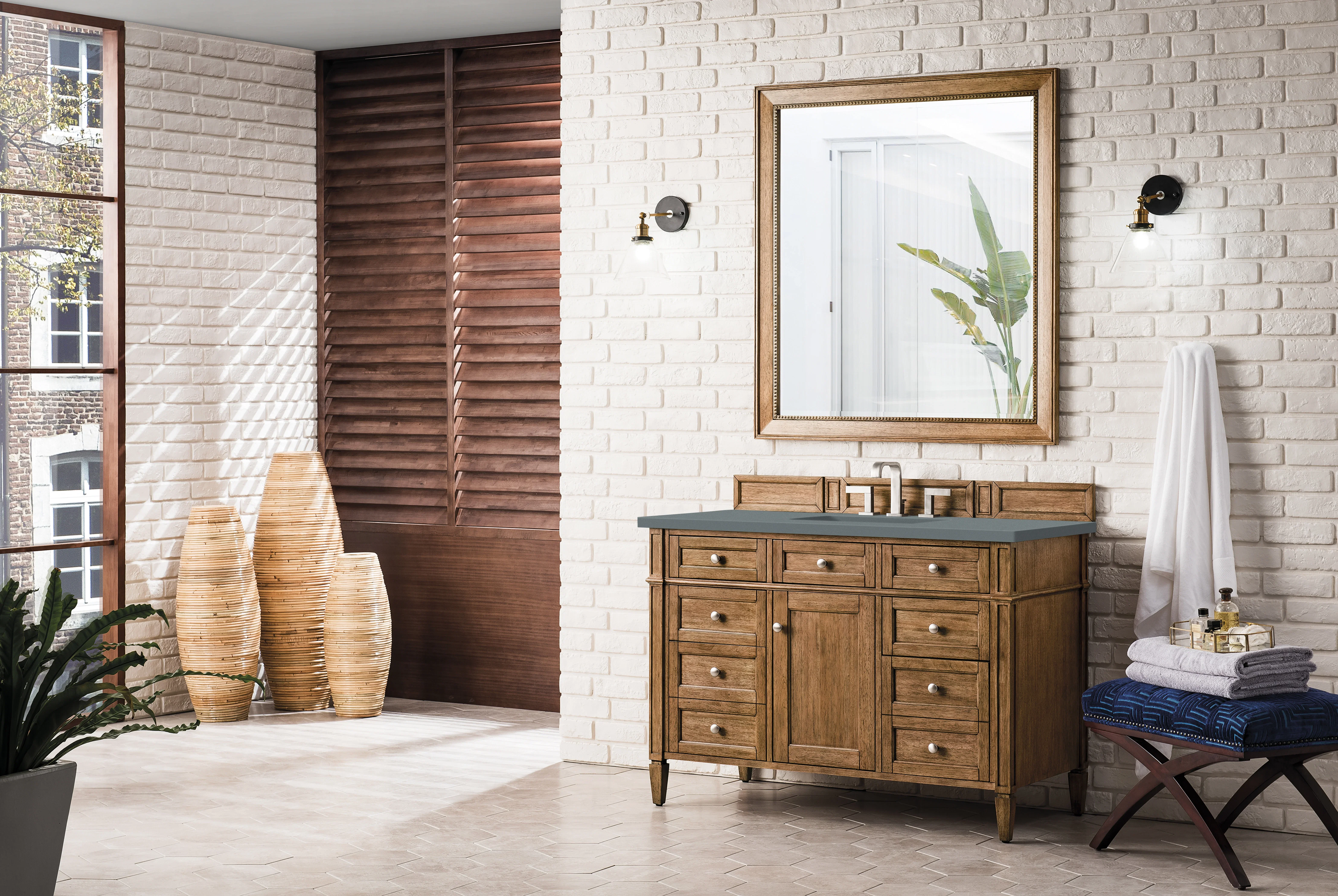 Brittany 48" Single Vanity, Saddle Brown w/ 3 CM Cala Blue Silestone Top