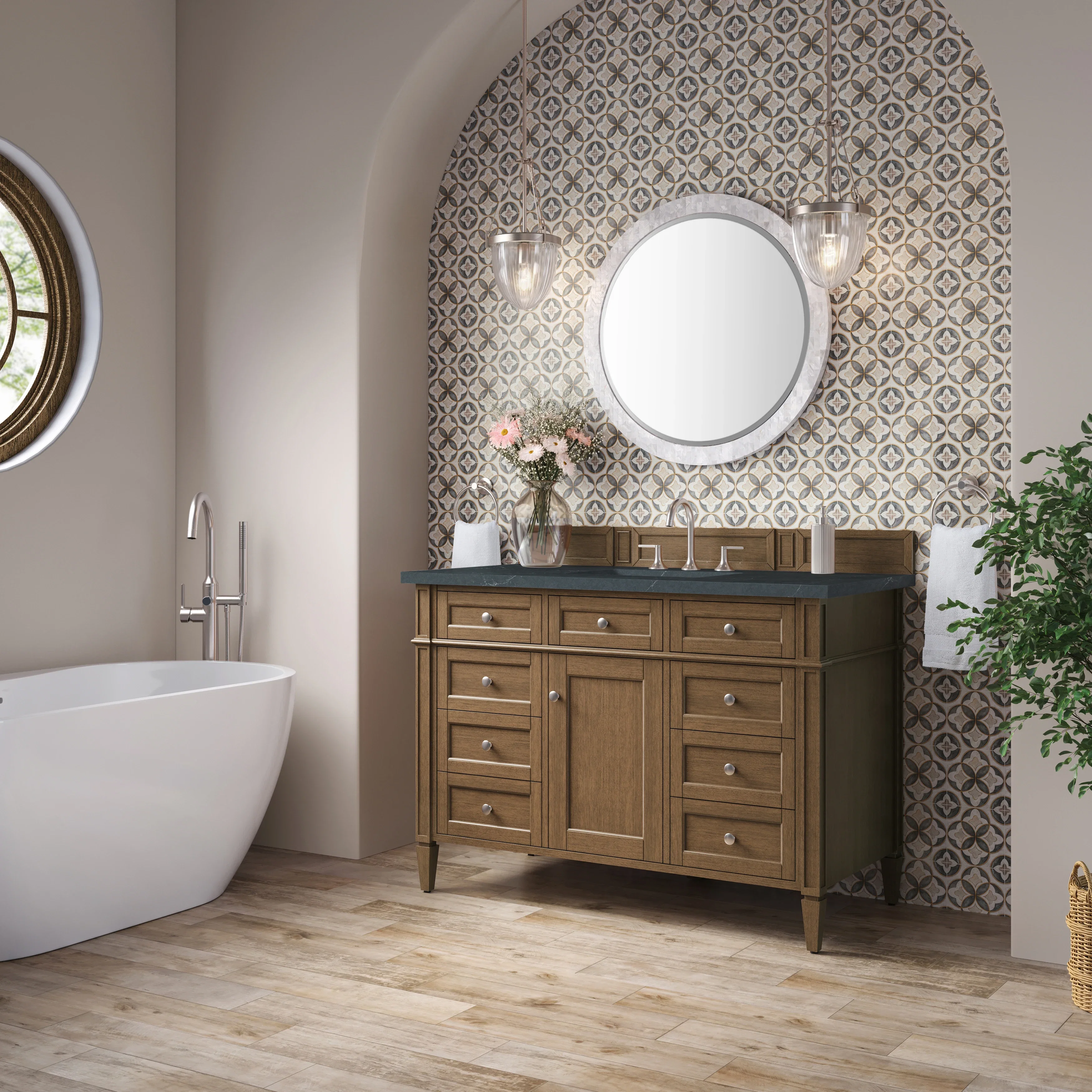 Brittany 48" Single Vanity, Saddle Brown w/ 3 CM Charcoal Soapstone Silestone Top