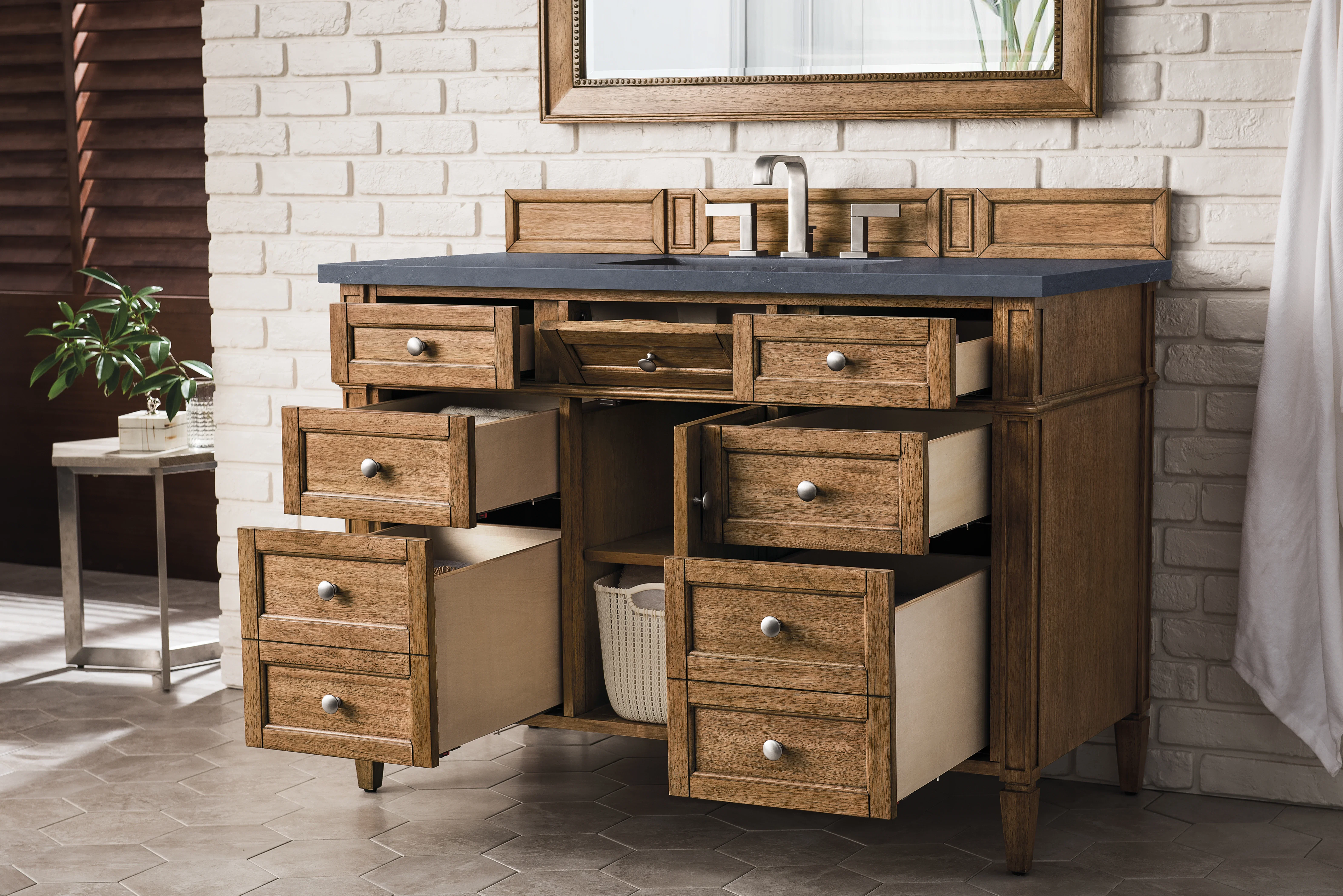 Brittany 48" Single Vanity, Saddle Brown w/ 3 CM Charcoal Soapstone Silestone Top