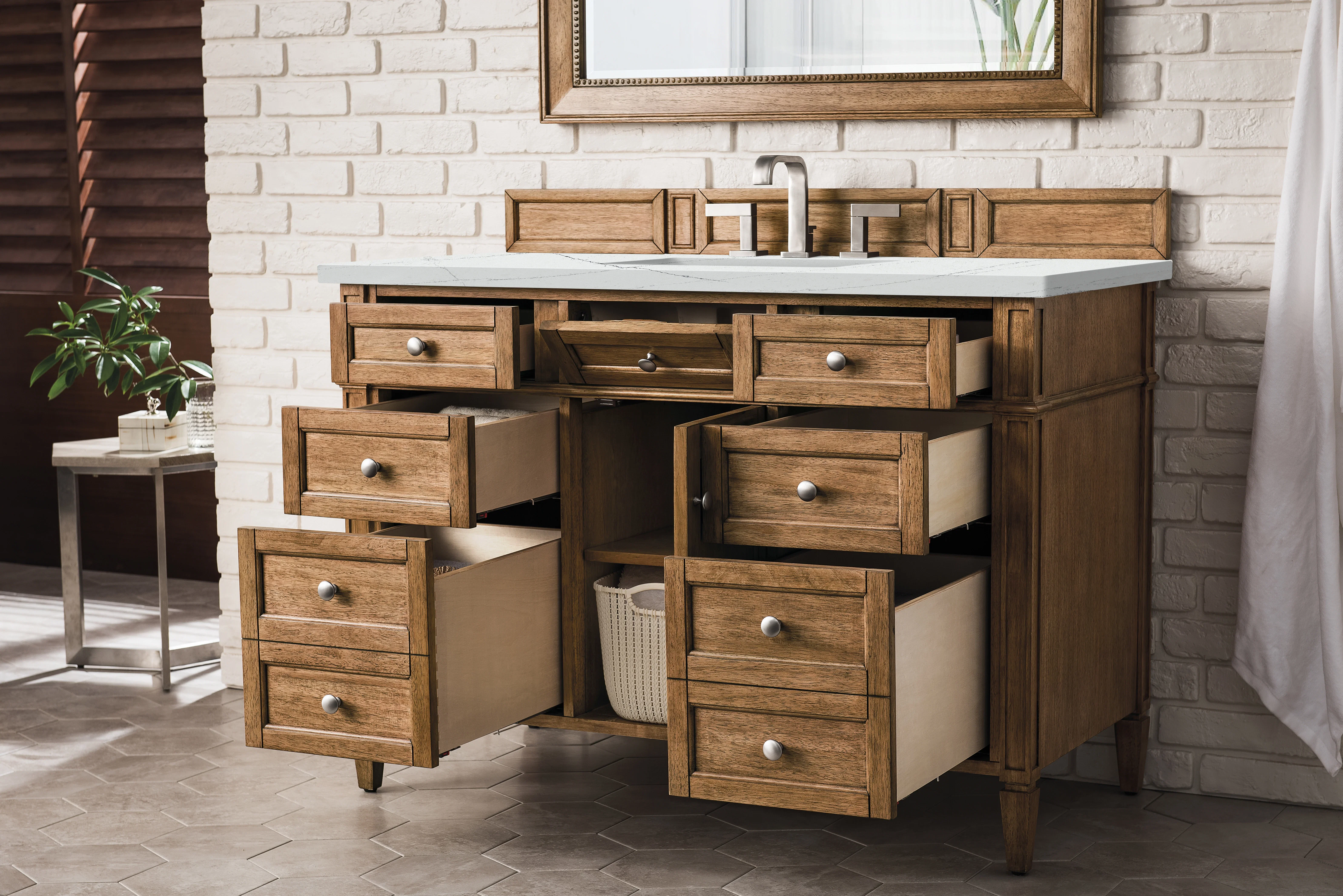 Brittany 48" Single Vanity, Saddle Brown w/ 3 CM Ethereal Noctis Silestone Top