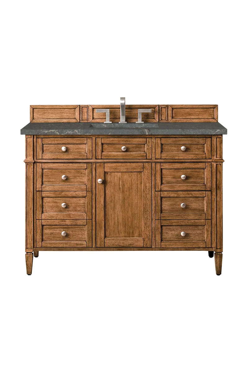 Brittany 48" Single Vanity, Saddle Brown w/ 3 CM Parisien Bleu Silestone Top
