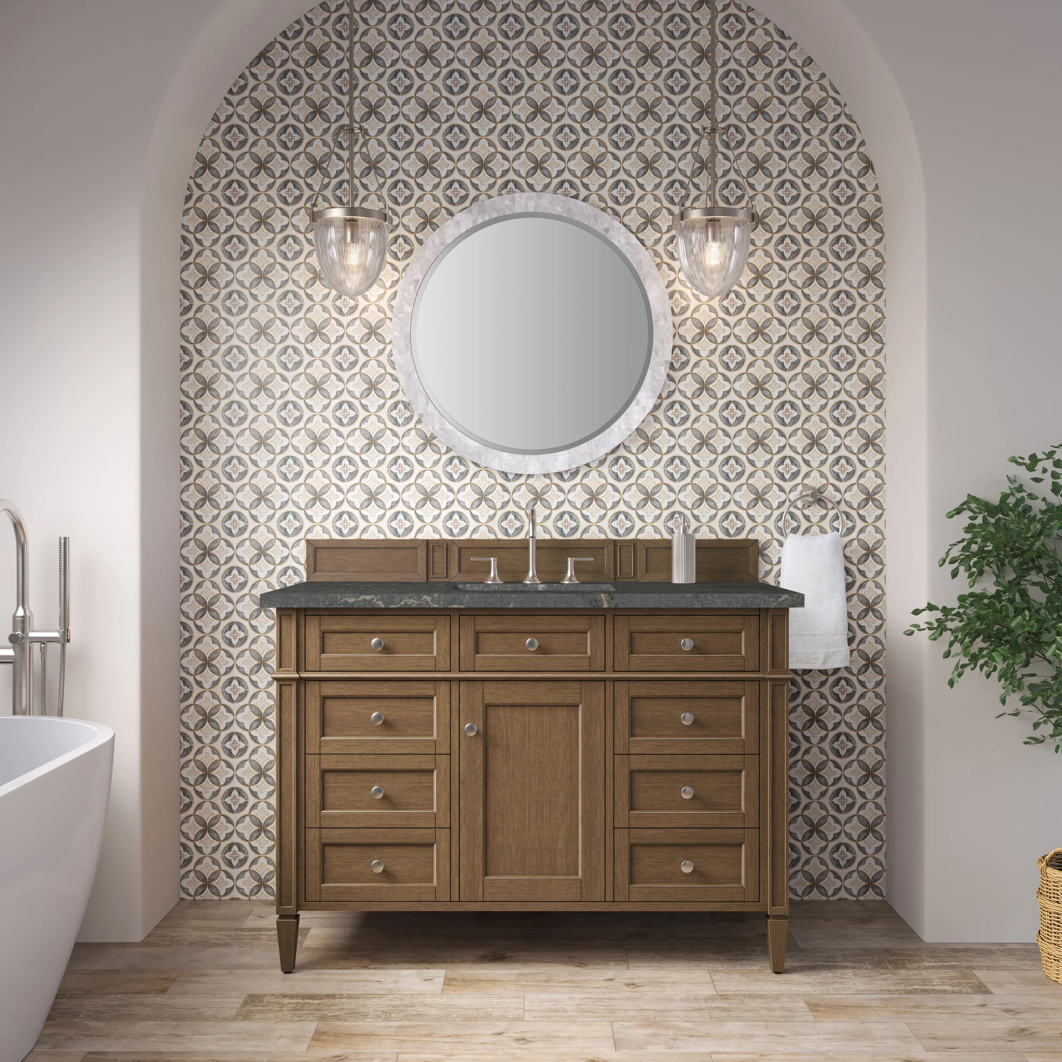 Brittany 48" Single Vanity, Saddle Brown w/ 3 CM Parisien Bleu Silestone Top