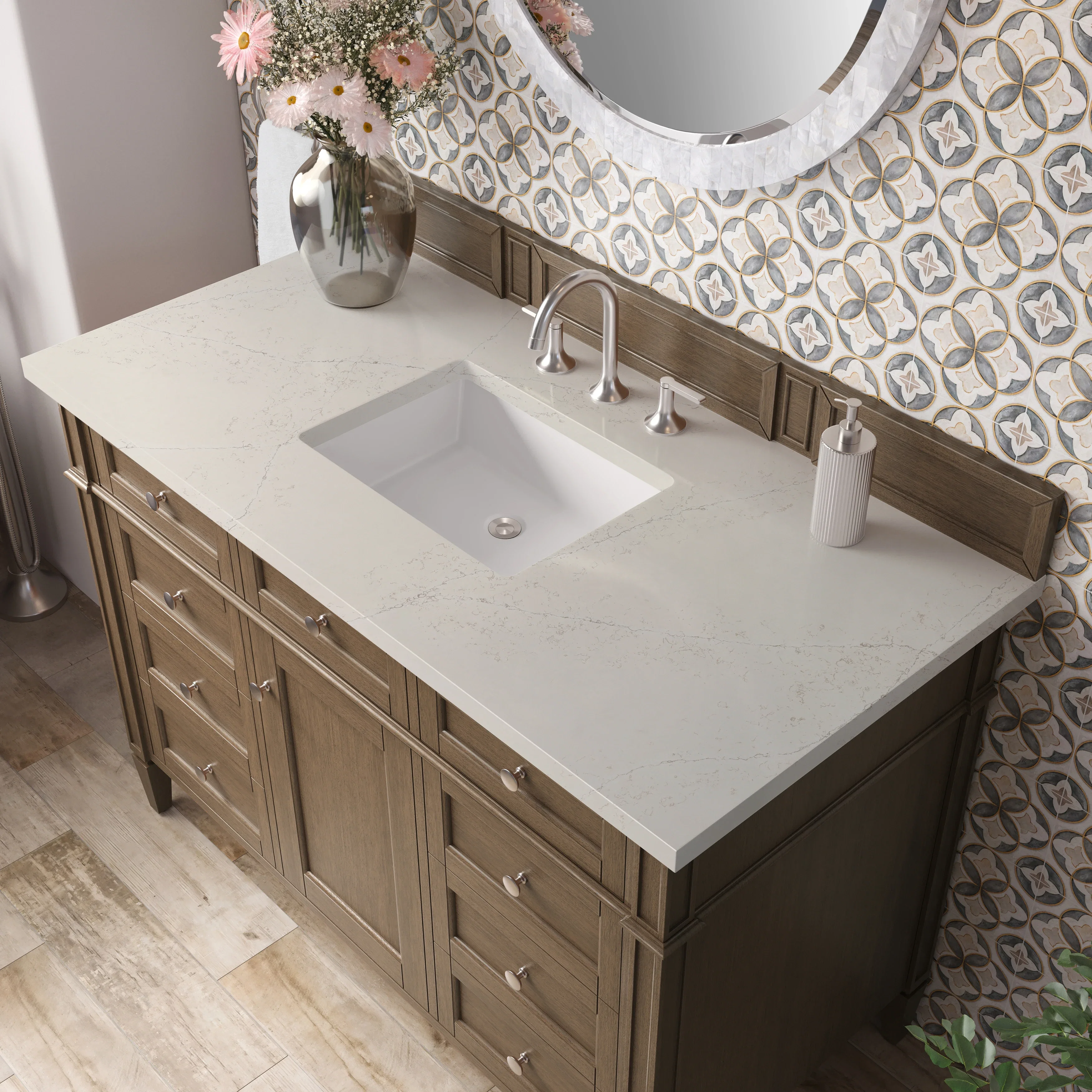 Brittany 48" Single Vanity, Saddle Brown, w/ 3 CM Siberian Silestone Top