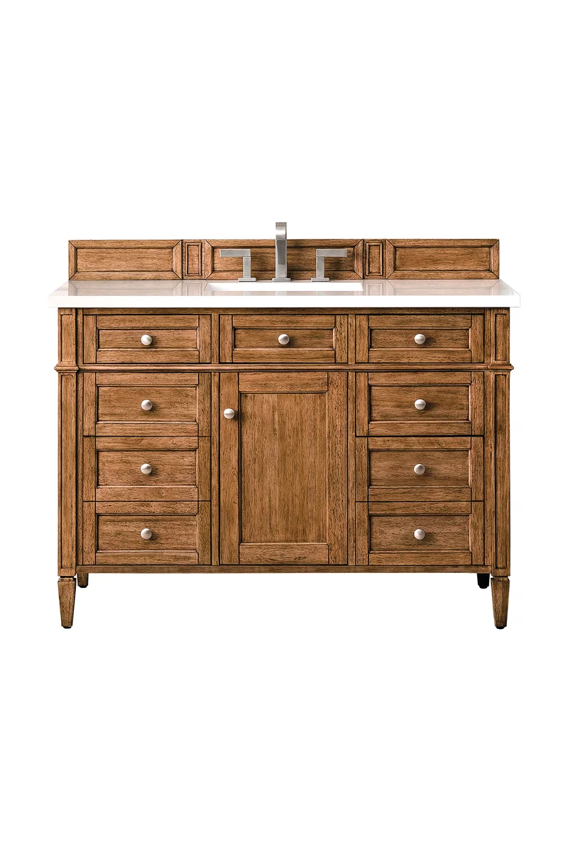 Brittany 48" Single Vanity, Saddle Brown w/ 3 CM White Zeus Silestone Top