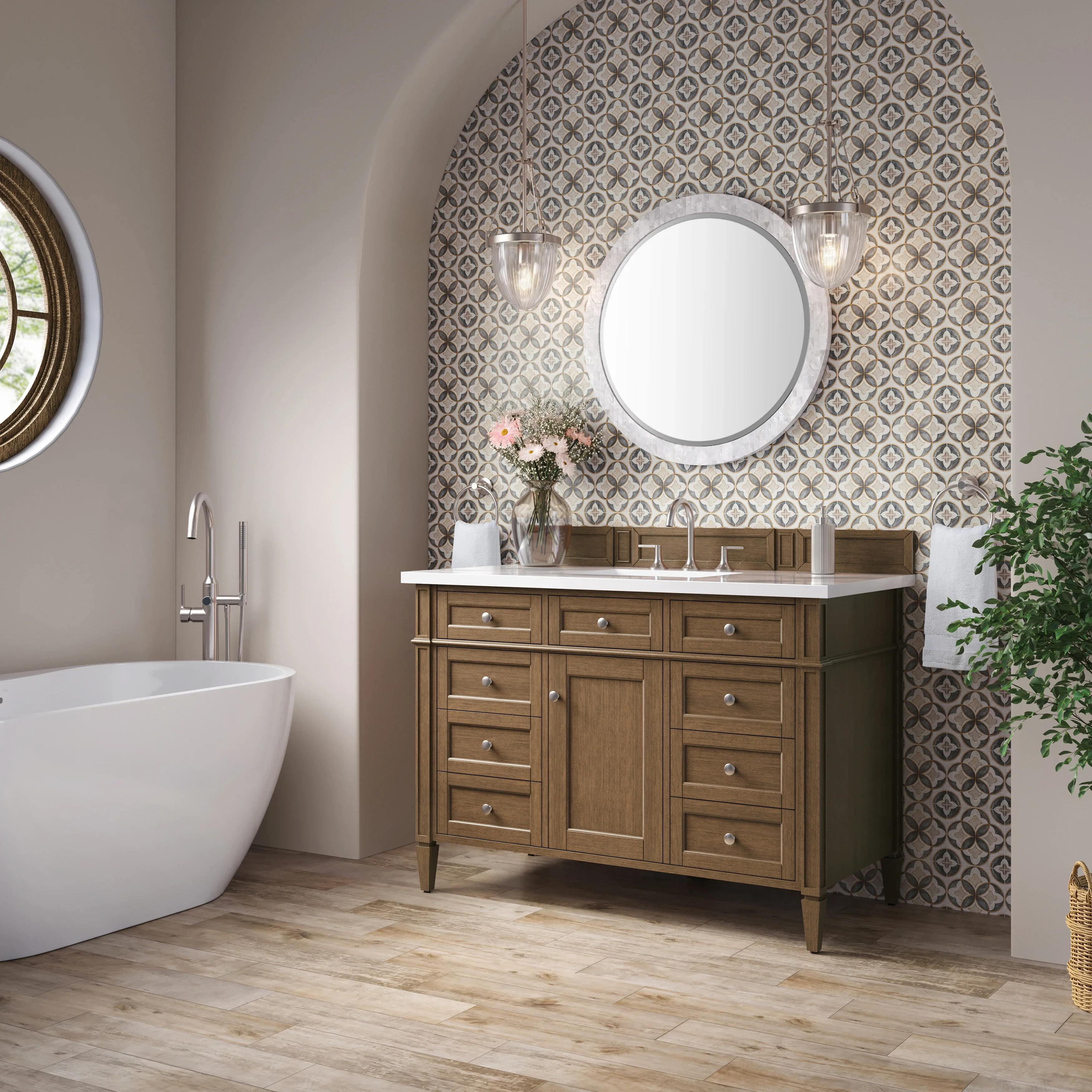 Brittany 48" Single Vanity, Saddle Brown w/ 3 CM White Zeus Silestone Top