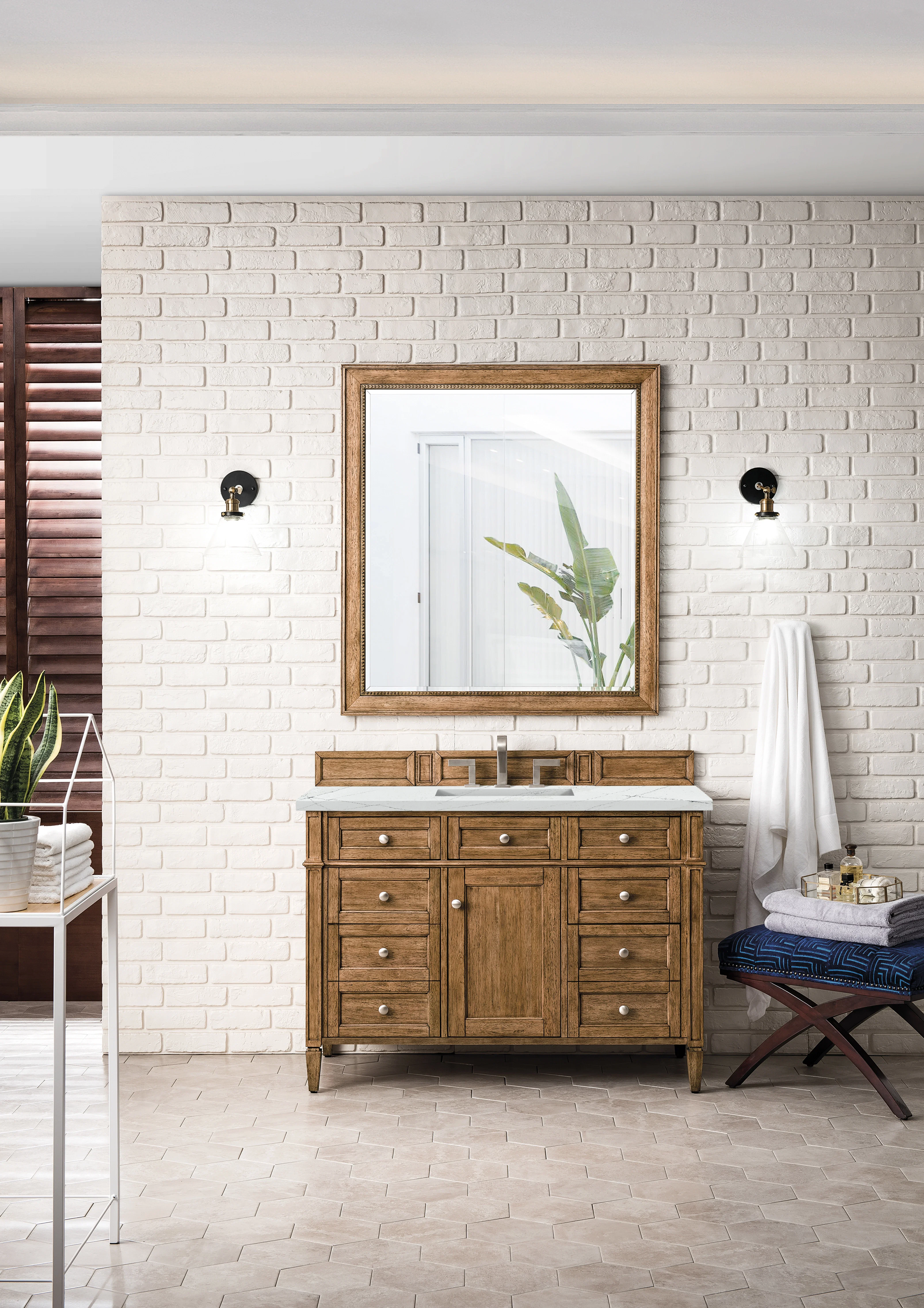 Brittany 48" Single Vanity, Saddle Brown w/ 3 CM Ethereal Noctis Silestone Top w/FreePower Wireless Charger
