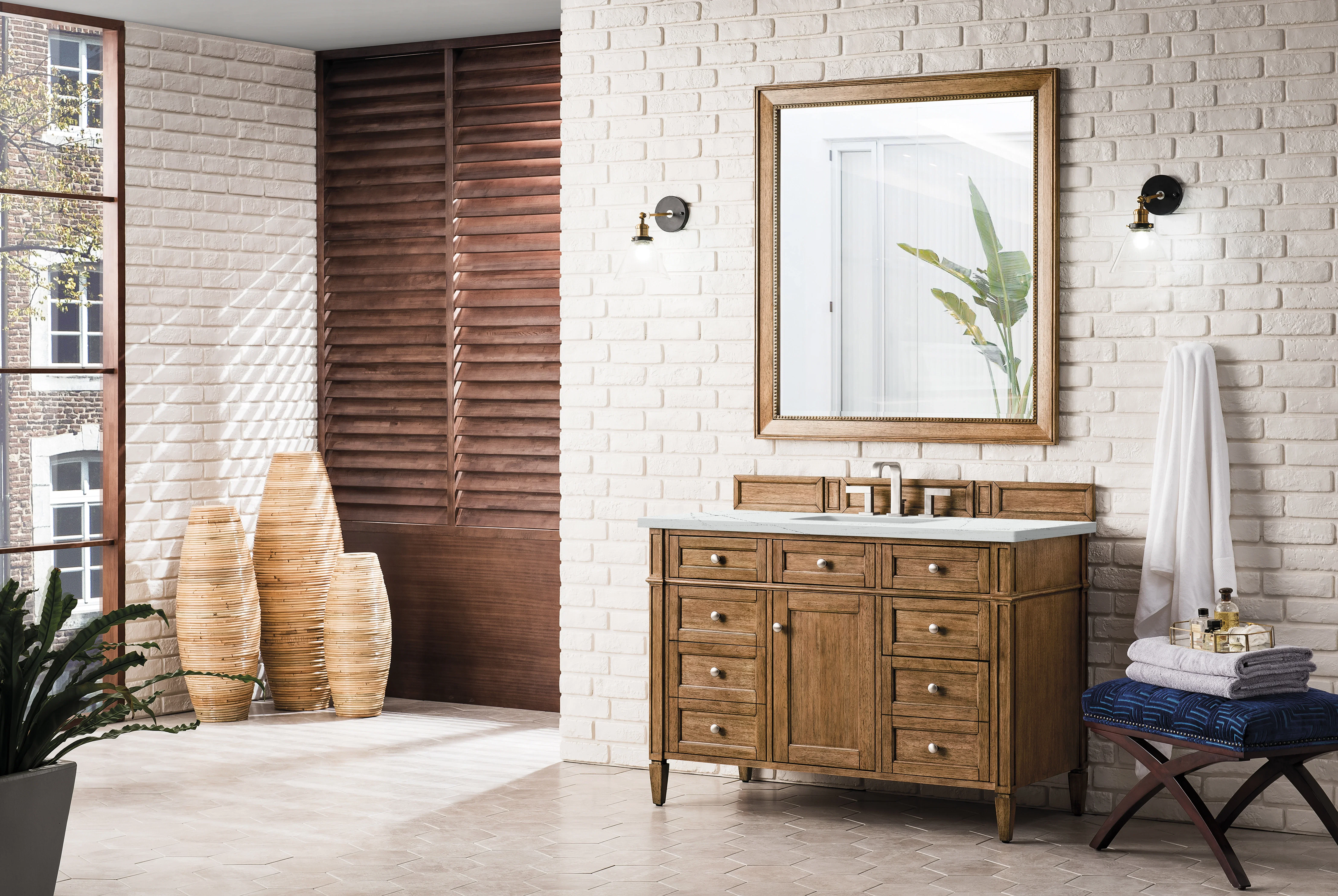Brittany 48" Single Vanity, Saddle Brown w/ 3 CM Ethereal Noctis Silestone Top w/FreePower Wireless Charger