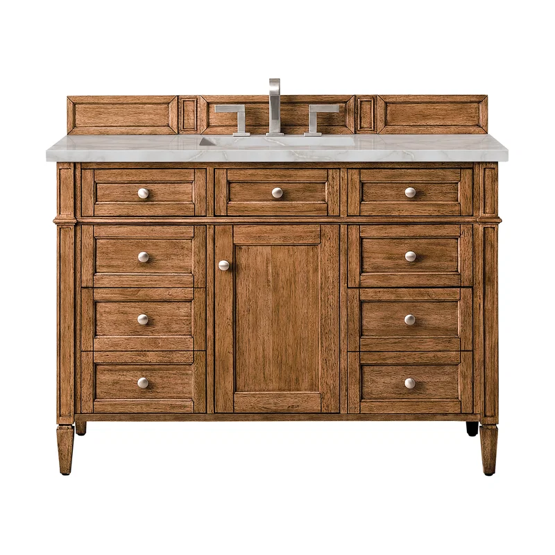 Brittany 48" Single Vanity, Saddle Brown w/ 3 CM Victorian Silver Silestone Top w/FreePower Wireless Charger