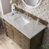 Brittany 48" Single Vanity, Saddle Brown w/ 3 CM Victorian Silver Silestone Top w/FreePower Wireless Charger