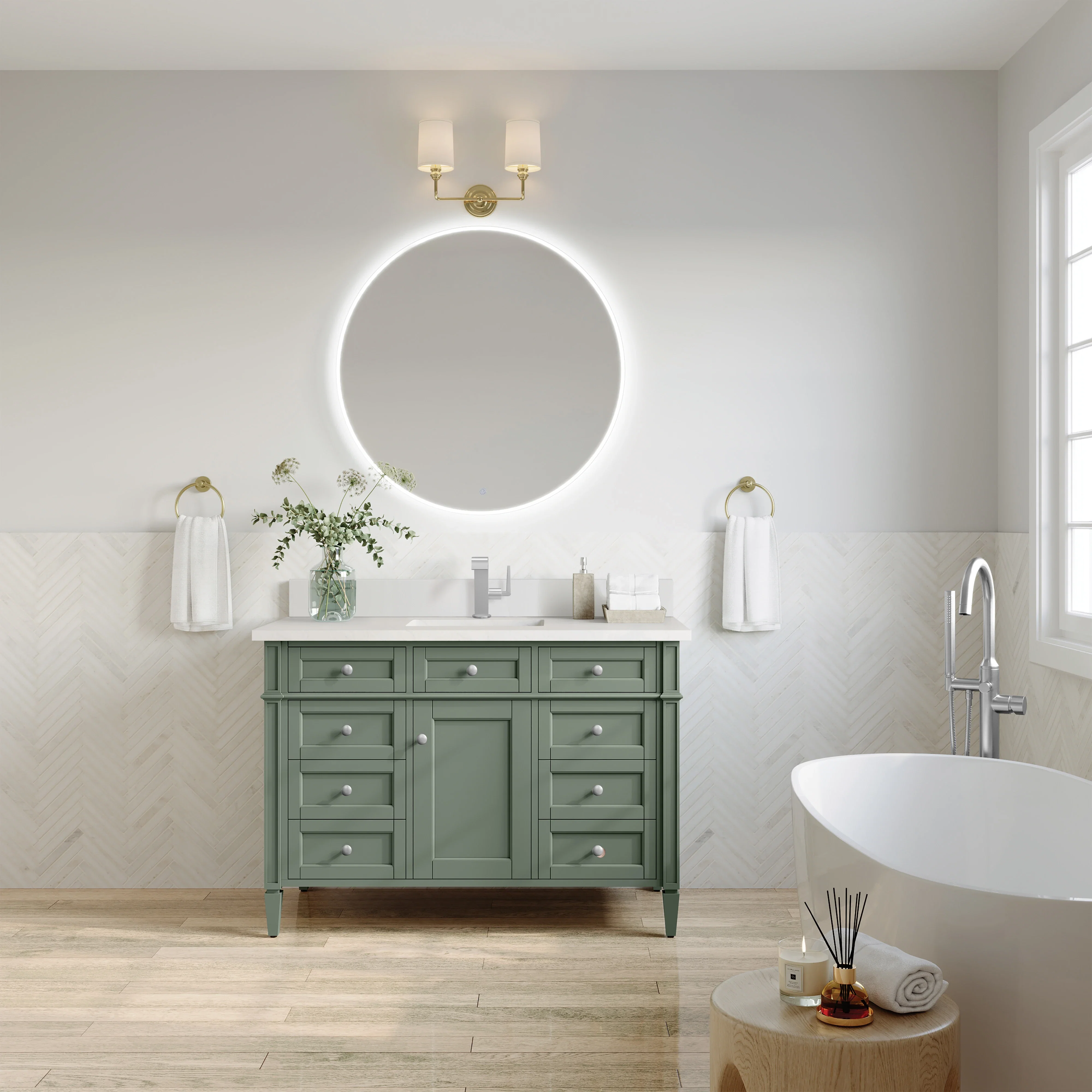 Brittany 48" Single Vanity, Smokey Celadon w/ Single Hole 3 CM White Zeus Top & Backsplash