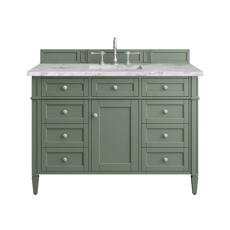 Brittany 48" Single Vanity, Smokey Celadon w/ 3 CM Carrara Marble Top