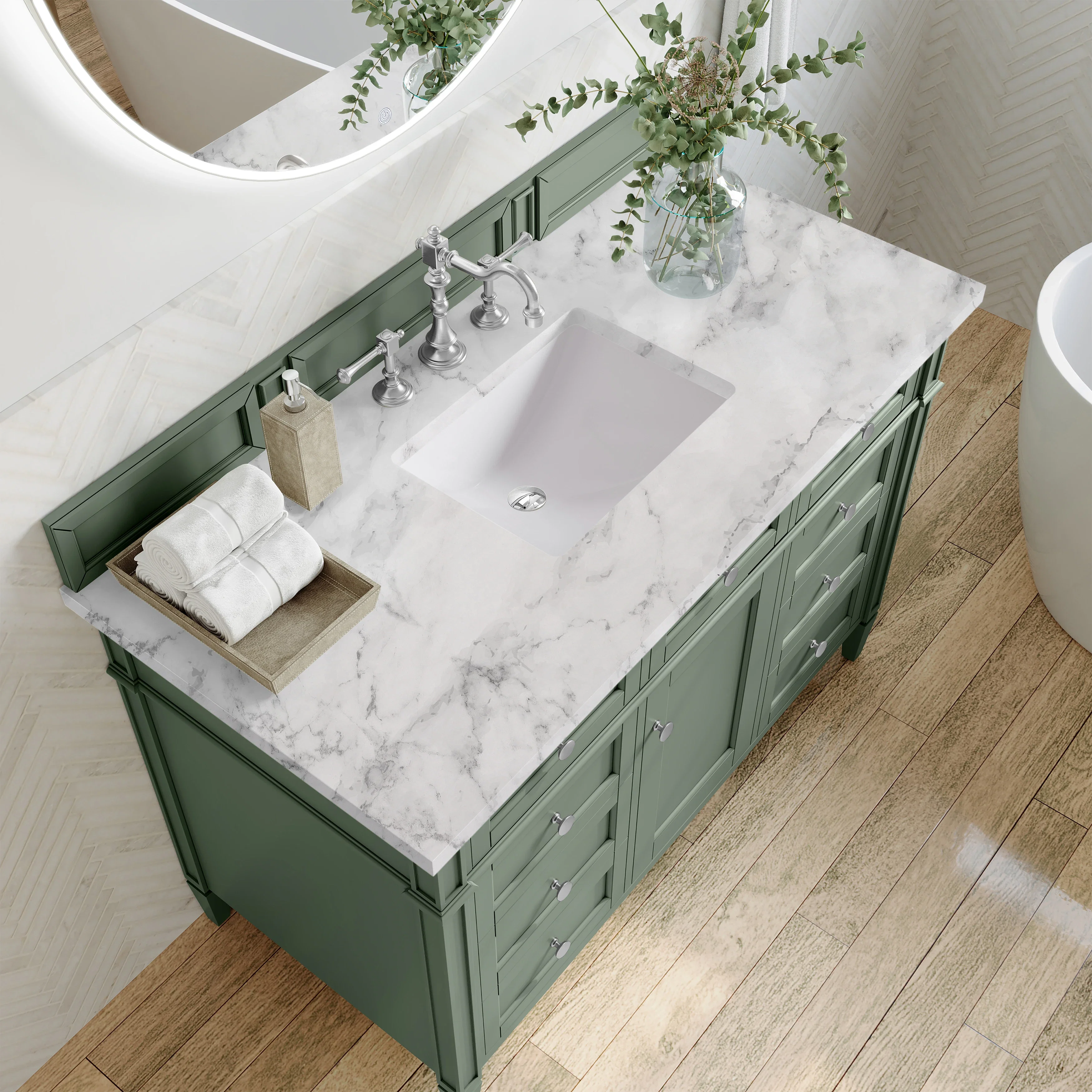 Brittany 48" Single Vanity, Smokey Celadon w/ 3 CM Carrara Marble Top