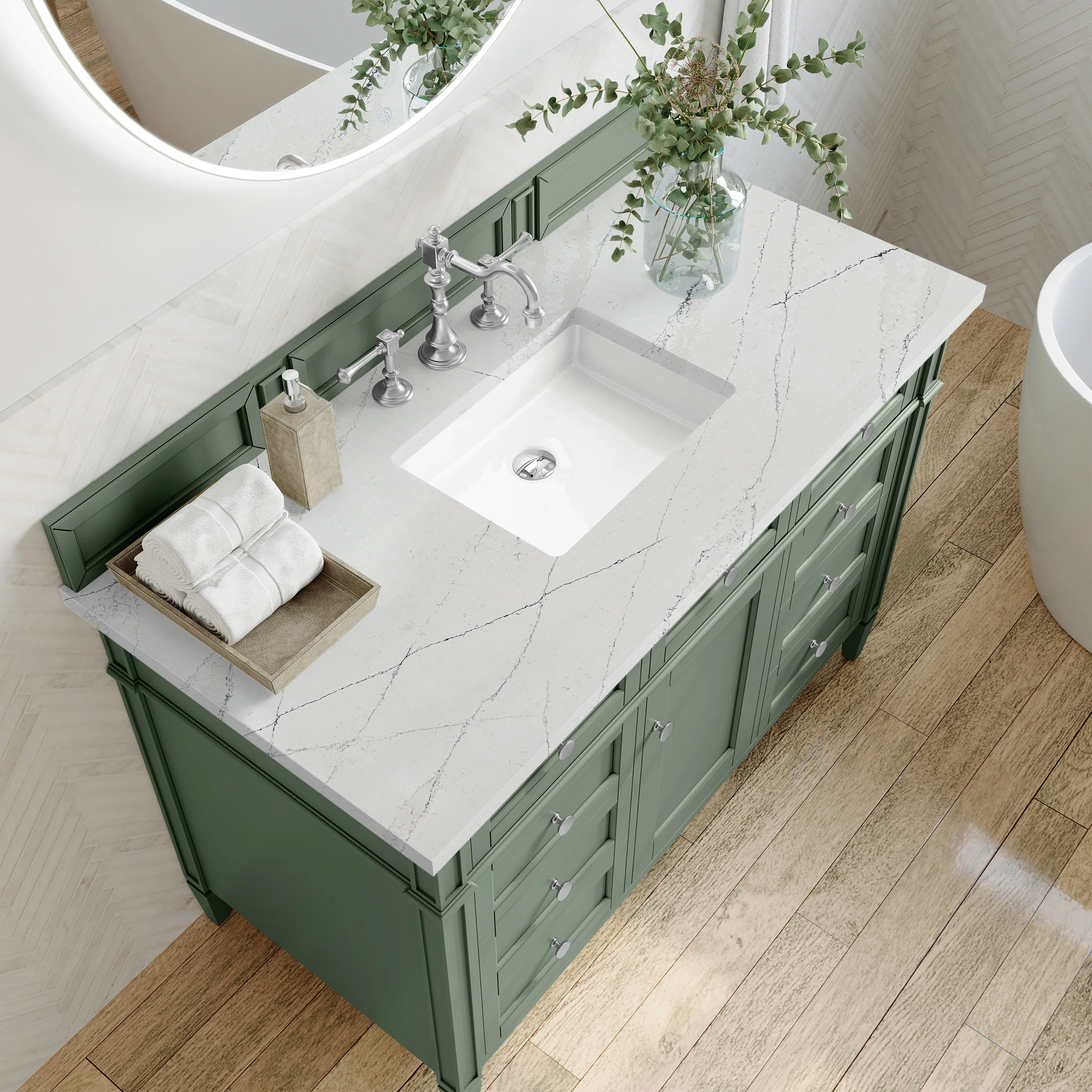 Brittany 48" Single Vanity, Smokey Celadon w/ 3 CM Ethereal Noctis Top