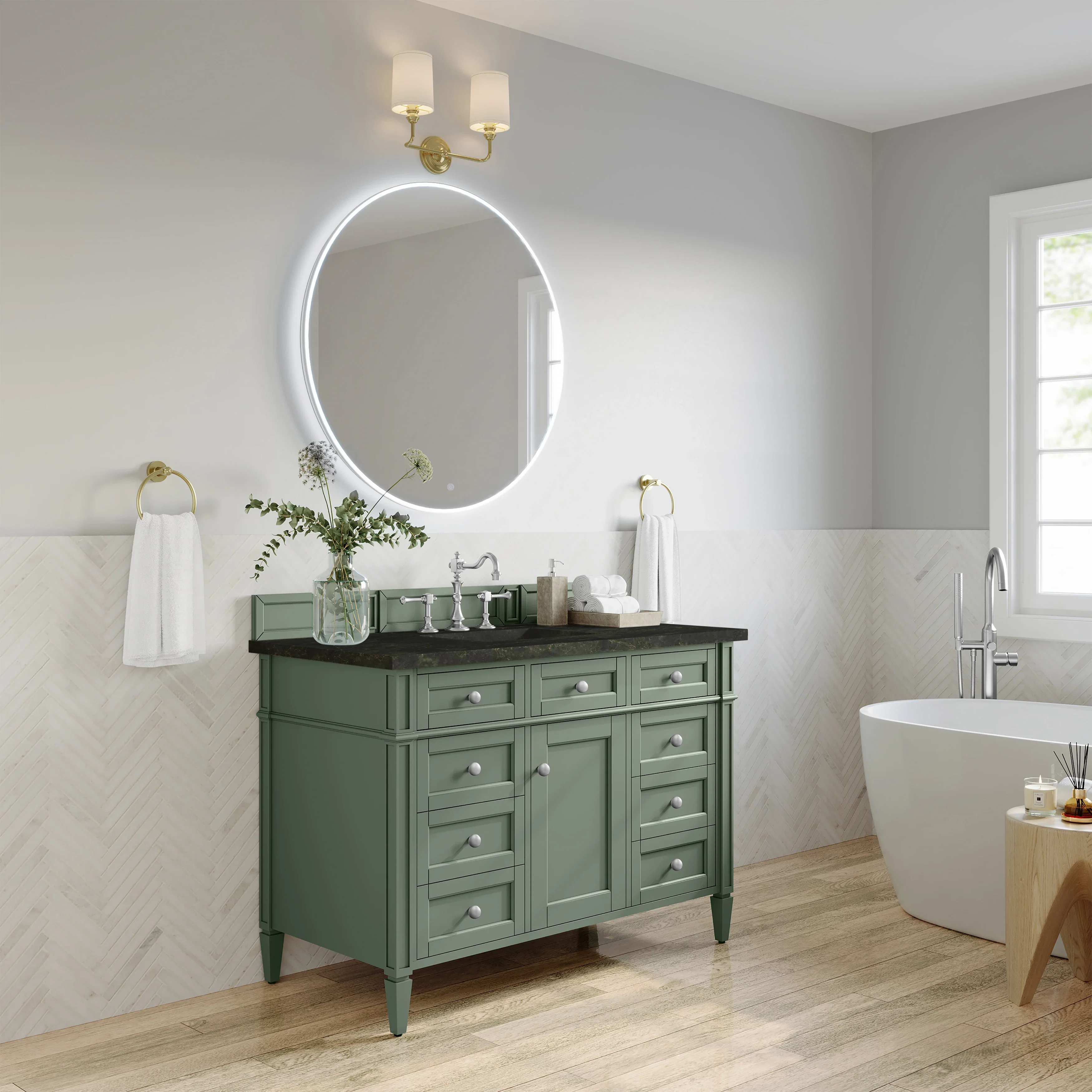 Brittany 48" Single Vanity, Smokey Celadon, w/ 3 CM Phantome Eclos Top