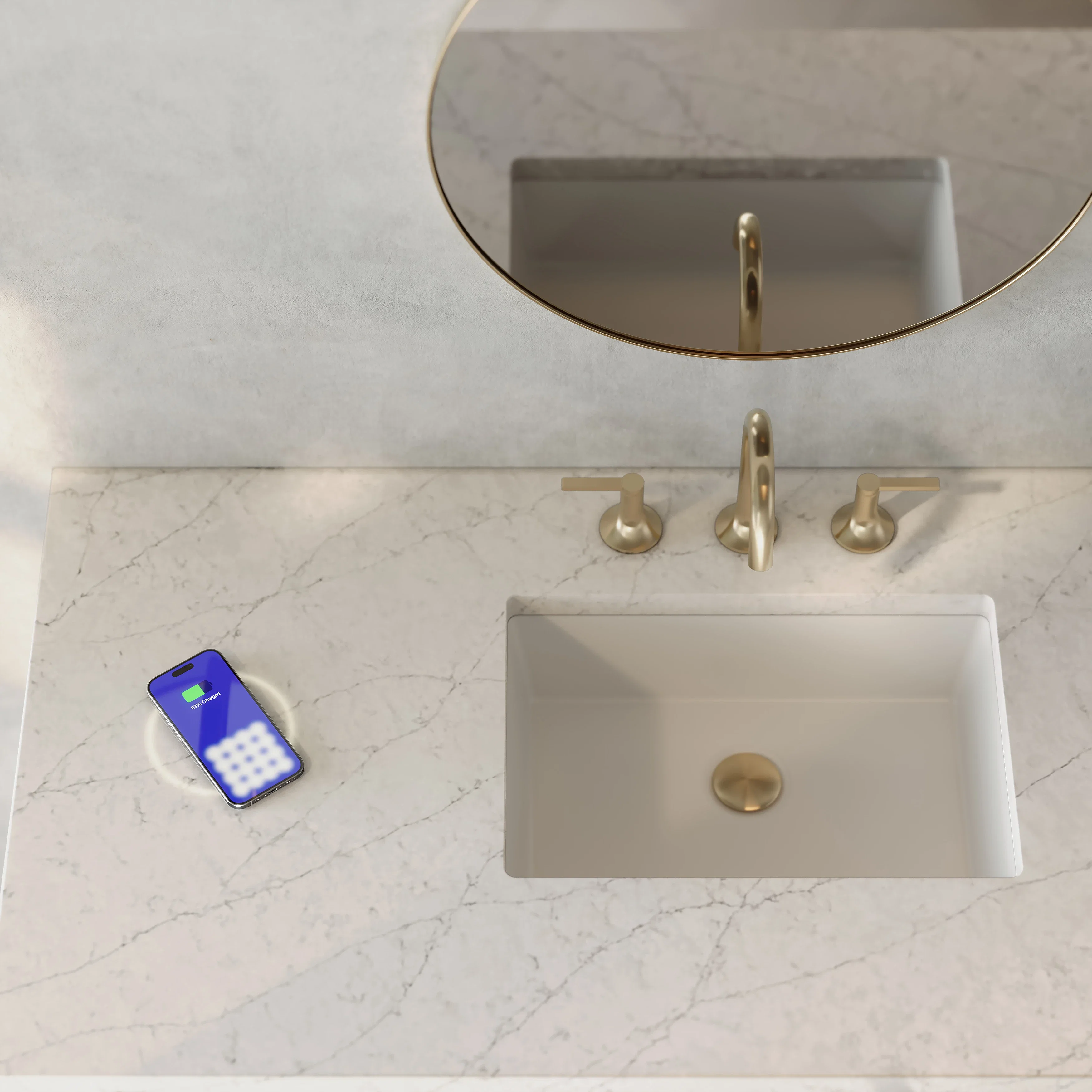 Brittany 48" Single Vanity, Smokey Celadon w/ 3 CM Eternal Jasmine Pearl Top w/FreePower Wireless Charger