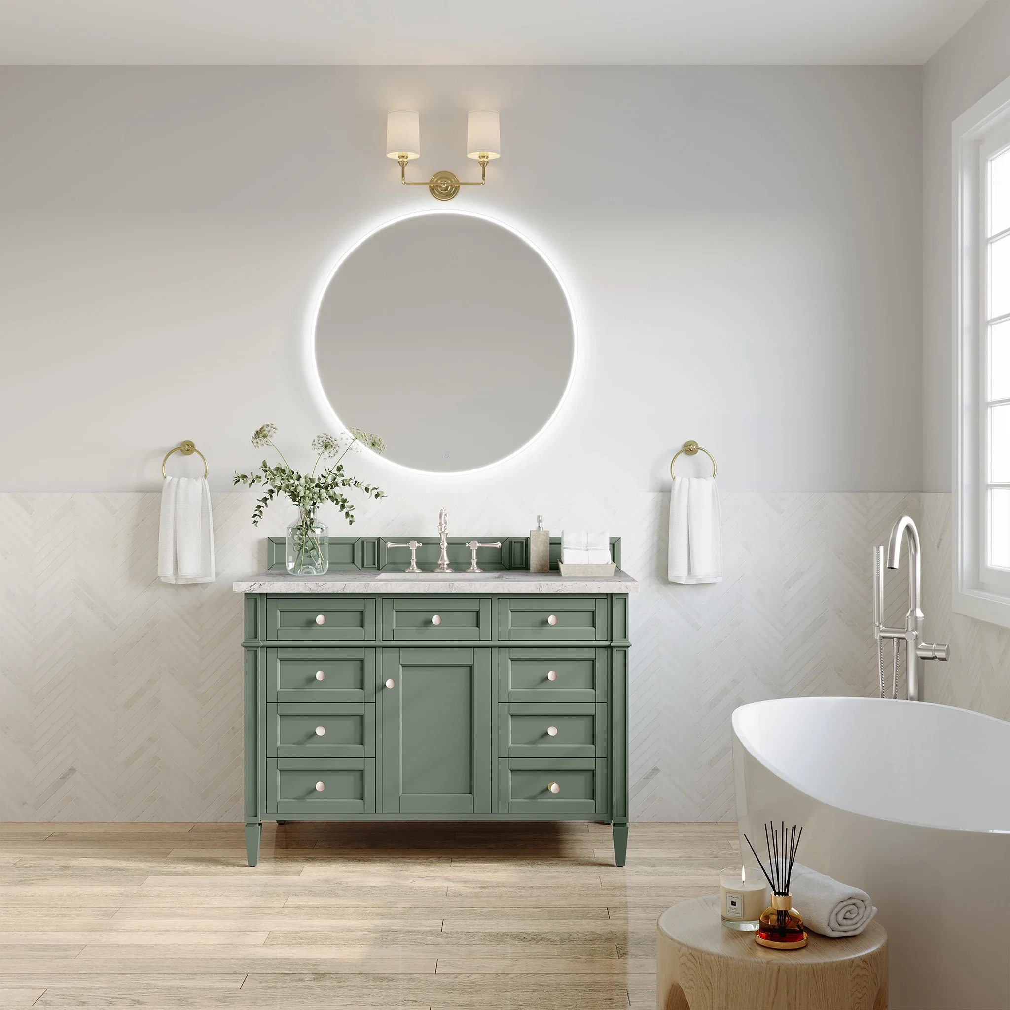 Brittany 48" Single Vanity, Smokey Celadon w/ 3 CM Eternal Jasmine Pearl Top w/FreePower Wireless Charger