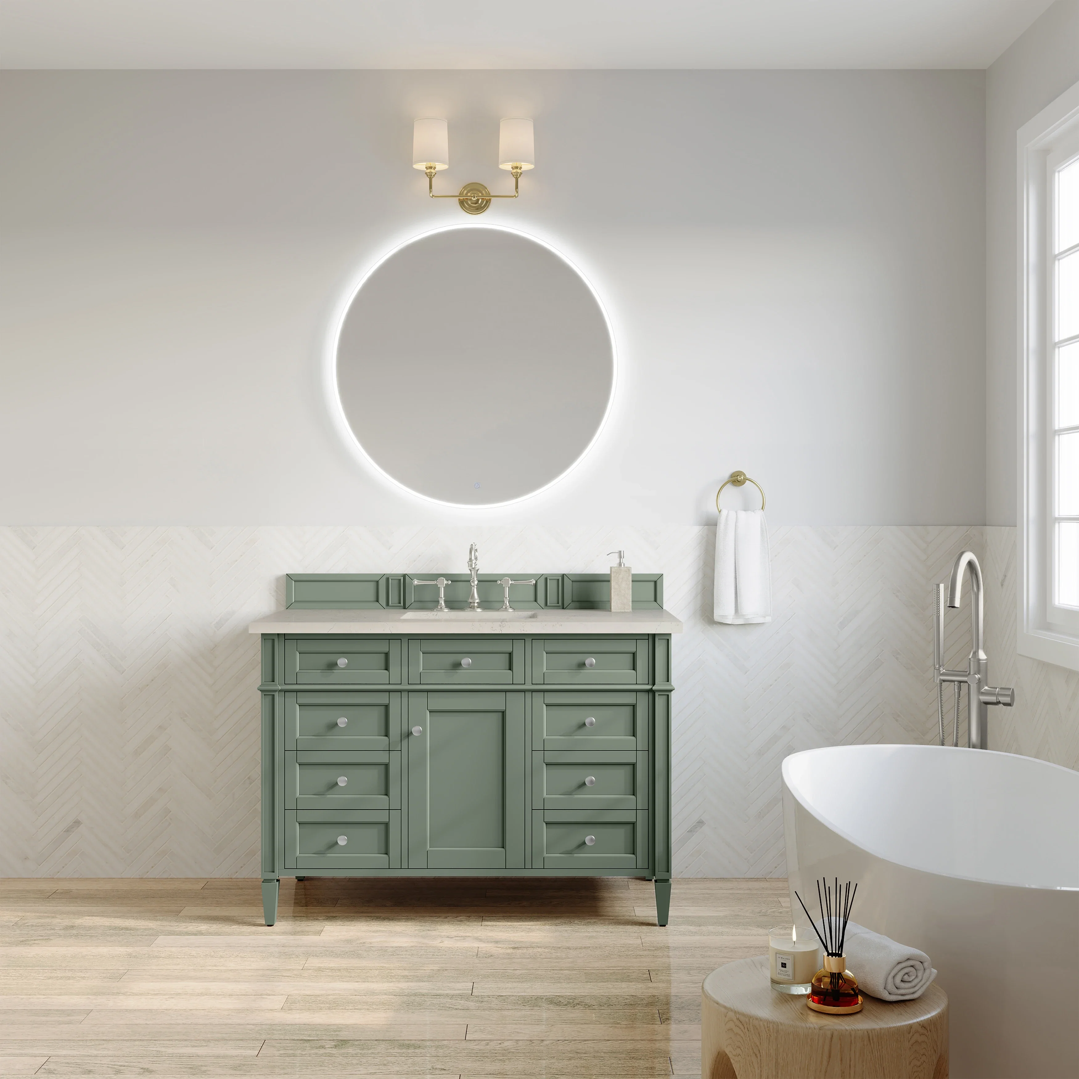 Brittany 48" Single Vanity, Smokey Celadon, w/ 3 CM Siberian Silestone Top w/FreePower Wireless Charger