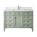 Brittany 48" Single Vanity, Sage Green w/ Single Hole 3 CM White Zeus Silestone Top & Backsplash