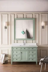 Brittany 48" Single Vanity, Sage Green w/ Single Hole 3 CM White Zeus Silestone Top & Backsplash