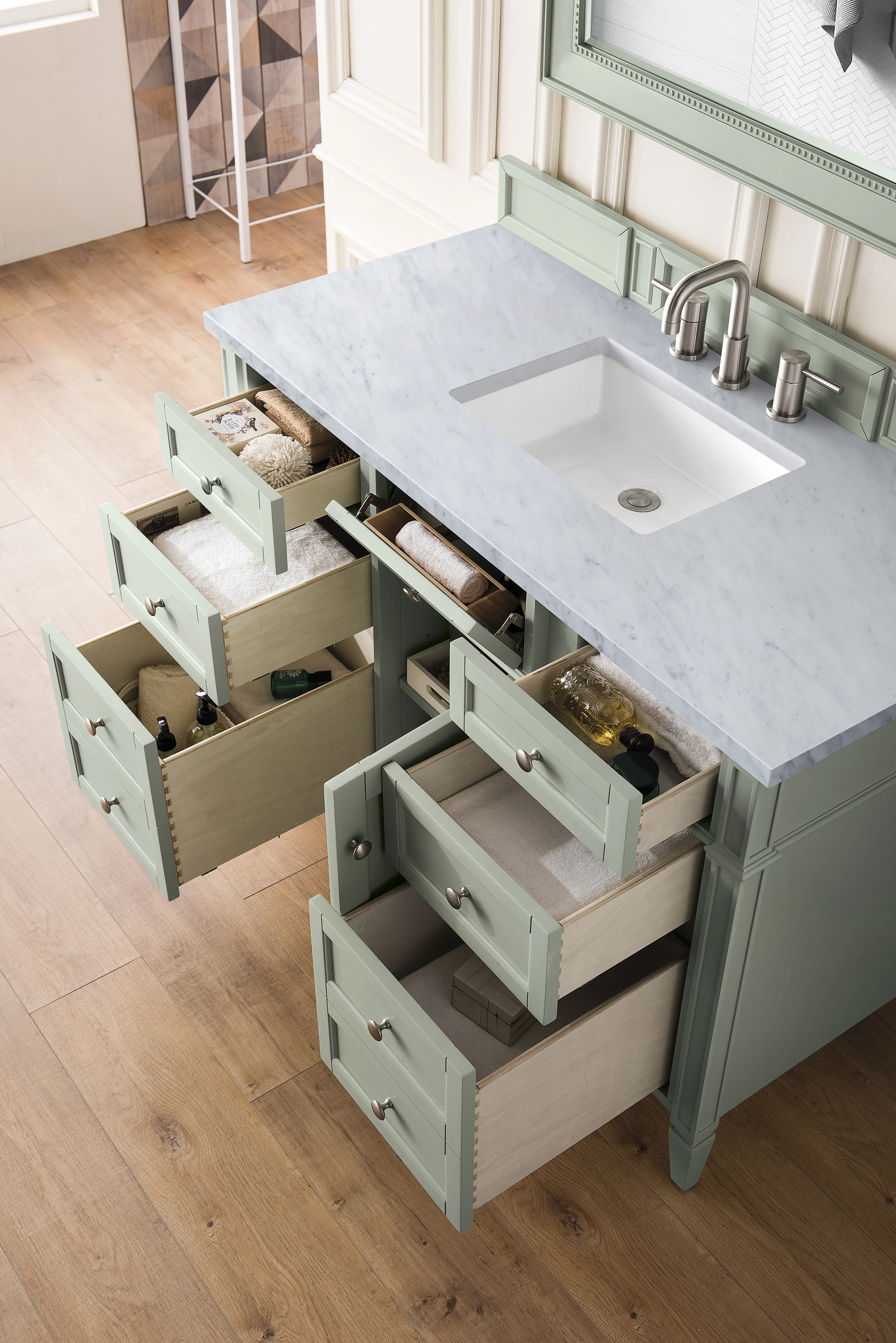 Brittany 48" Single Vanity, Sage Green w/ 3 CM Carrara Marble Top