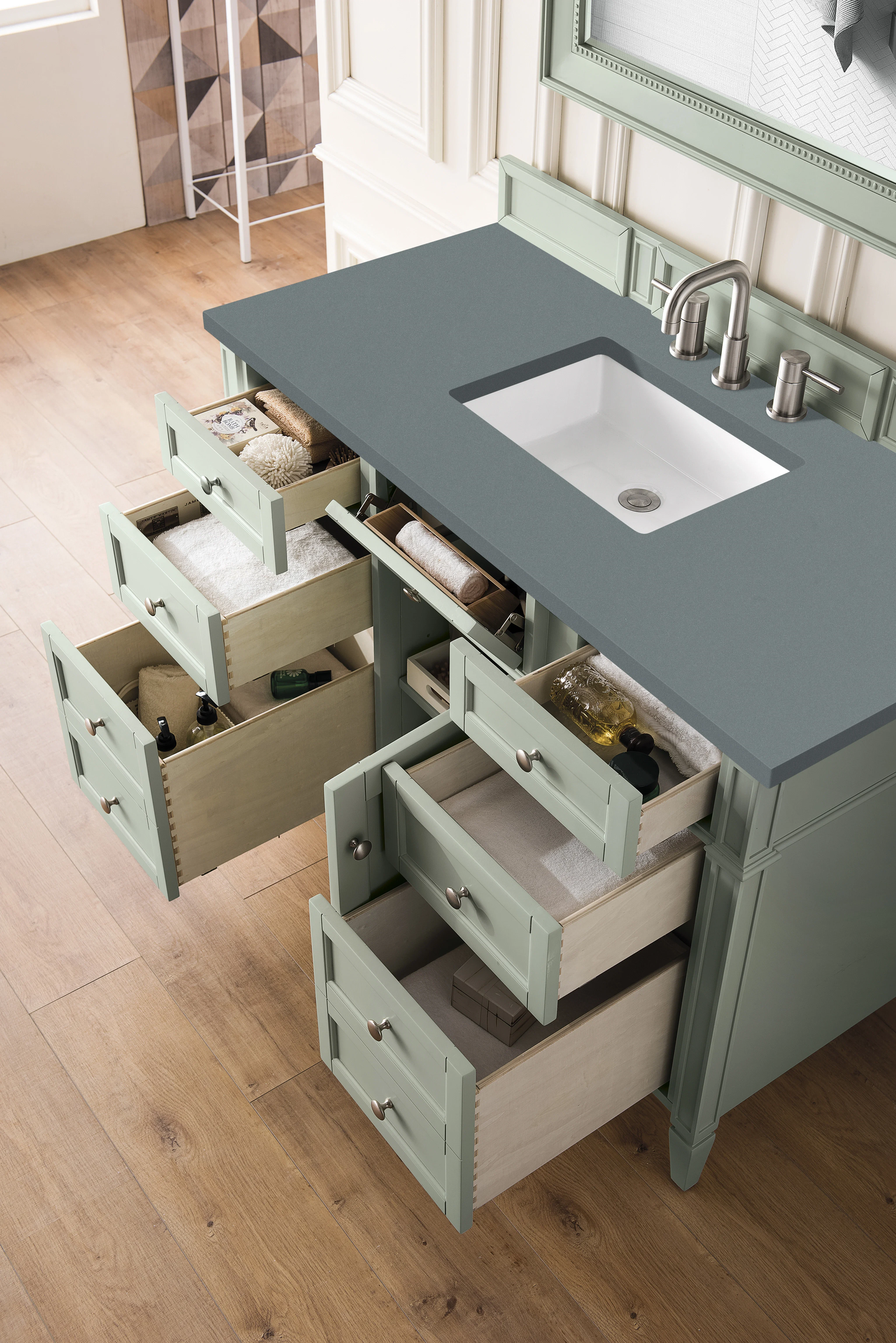 Brittany 48" Single Vanity, Sage Green w/ 3 CM Cala Blue Silestone Top