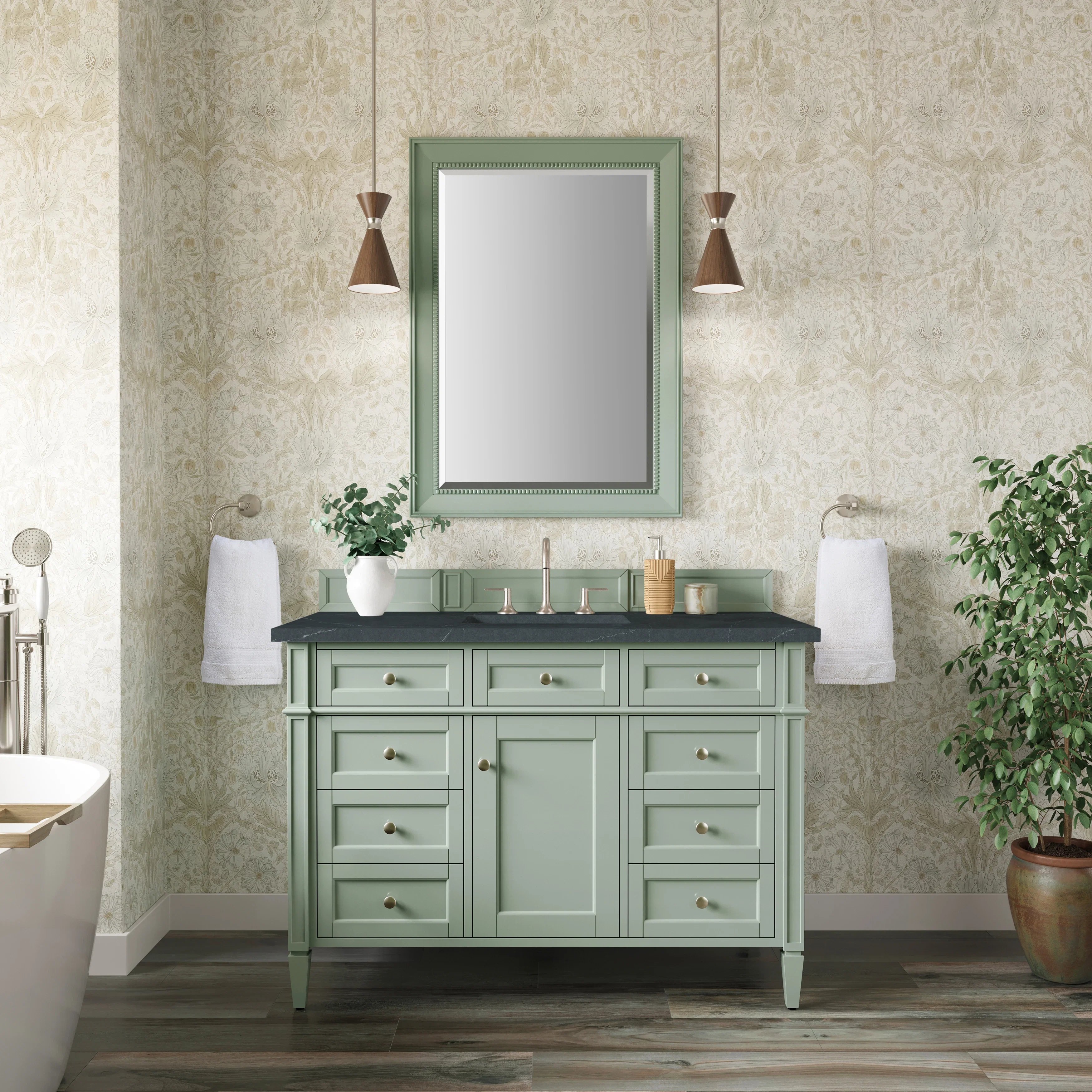 Brittany 48" Single Vanity, Sage Green w/ 3 CM Charcoal Soapstone Silestone Top