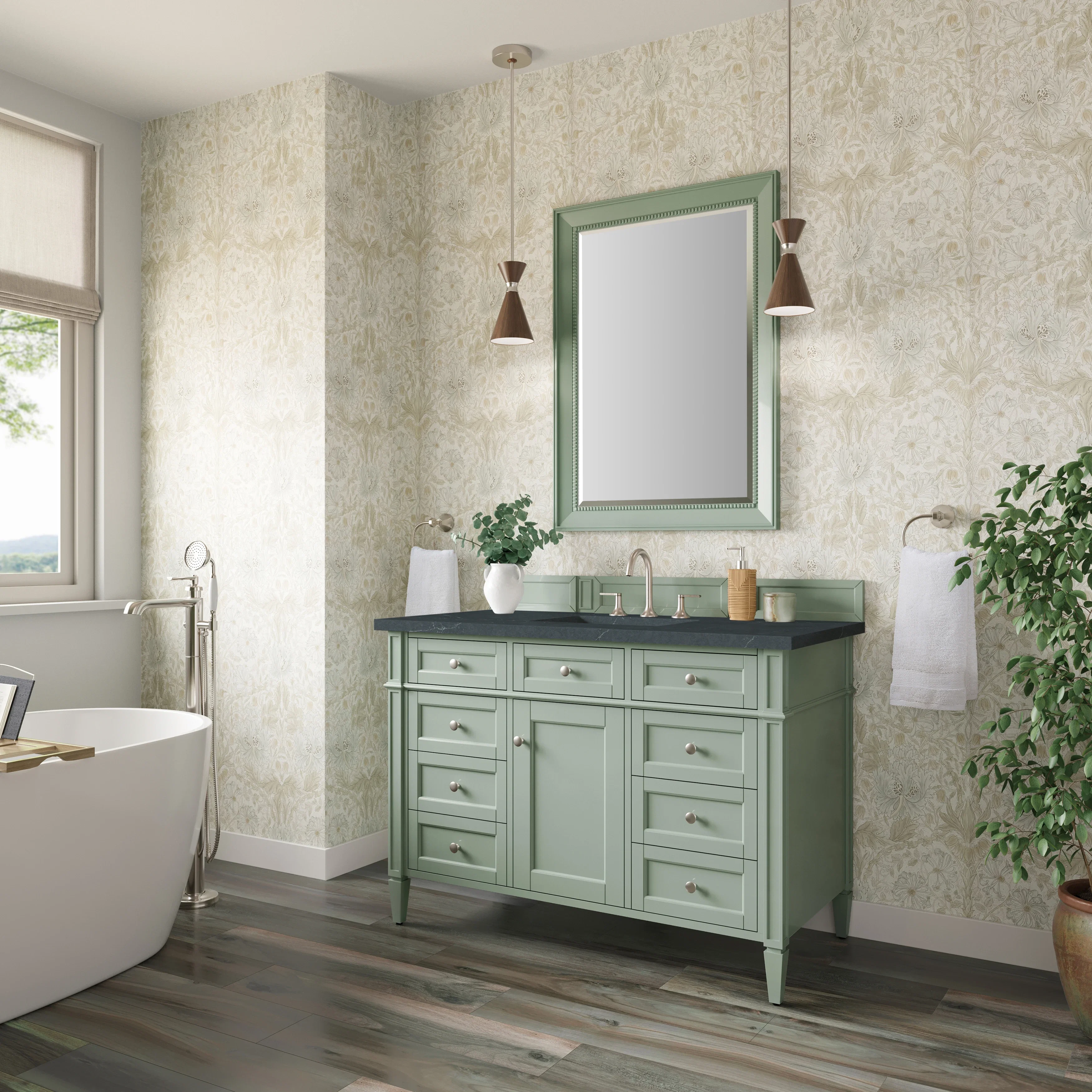 Brittany 48" Single Vanity, Sage Green w/ 3 CM Charcoal Soapstone Silestone Top