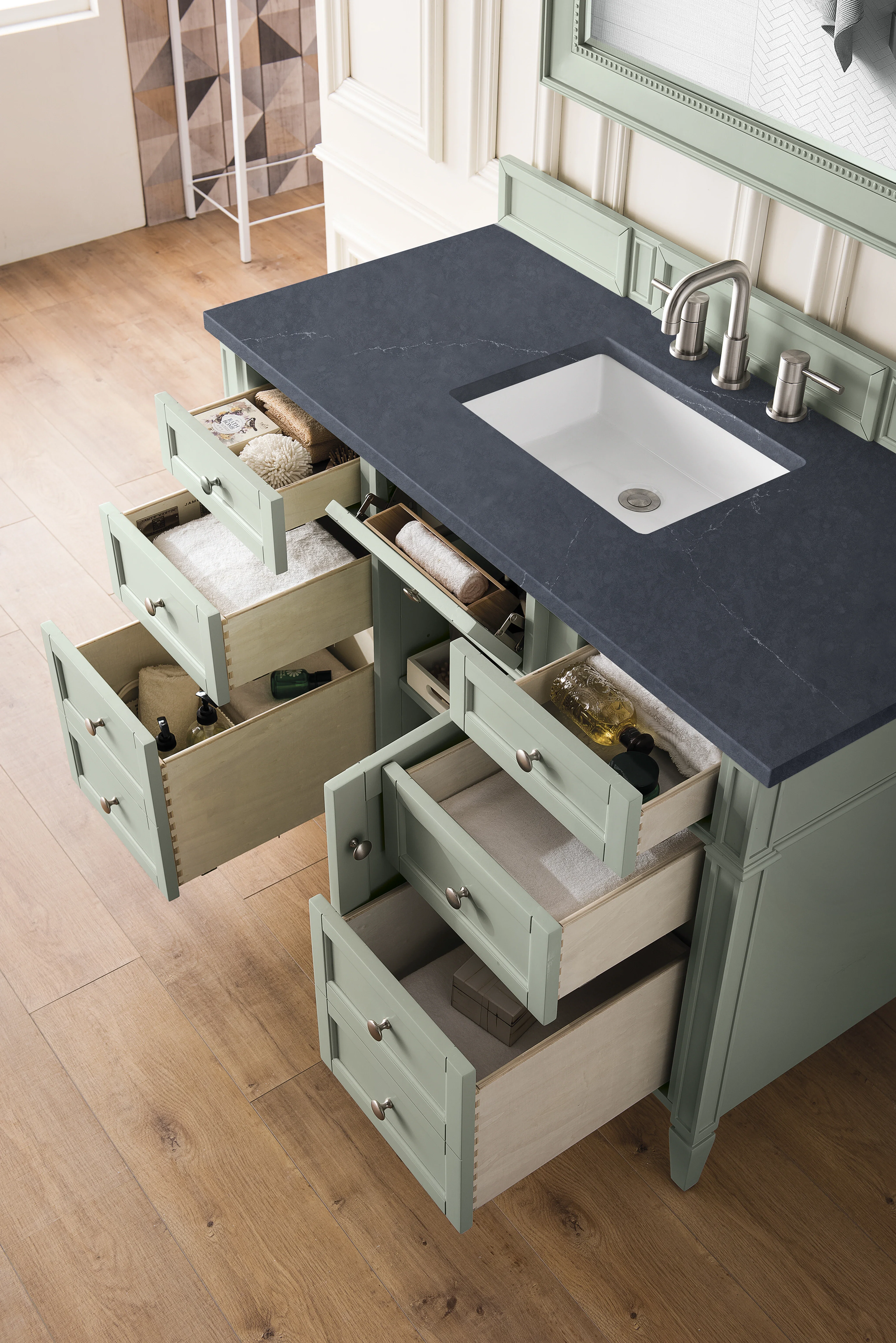 Brittany 48" Single Vanity, Sage Green w/ 3 CM Charcoal Soapstone Silestone Top