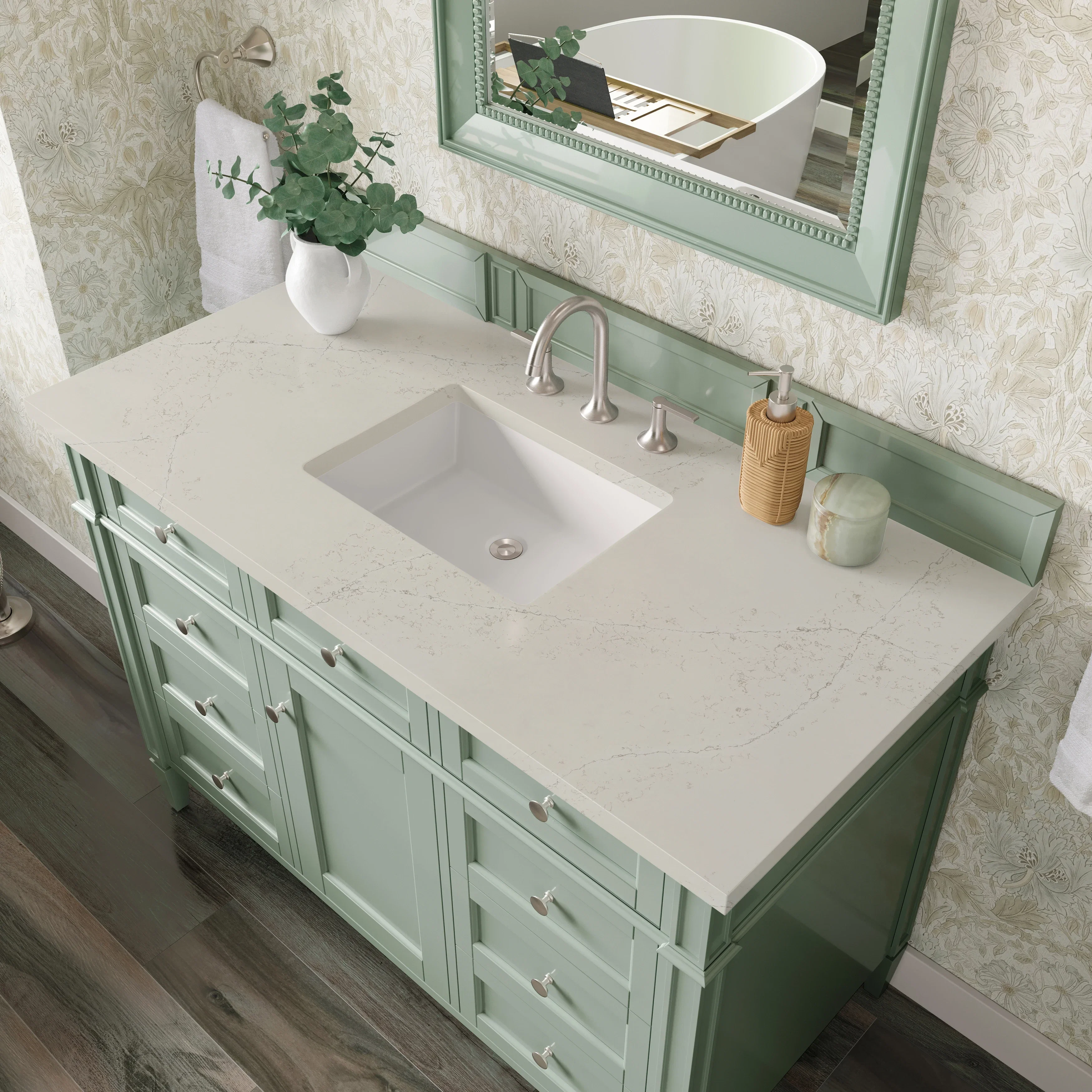 Brittany 48" Single Vanity, Sage Green, w/ 3 CM Siberian Silestone Top