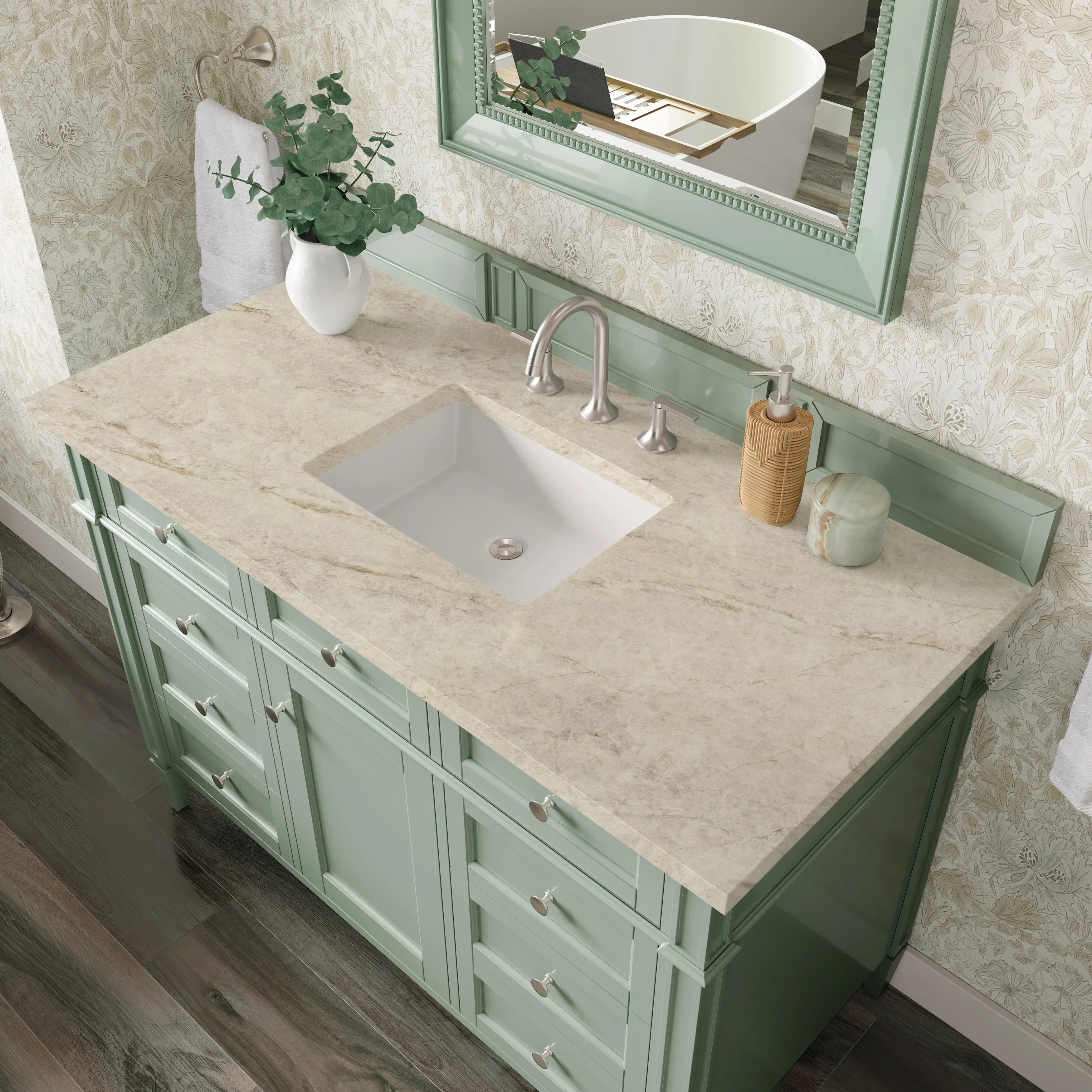 Brittany 48" Single Vanity, Sage Green, w/ 3 CM Tajnar Eclos Top