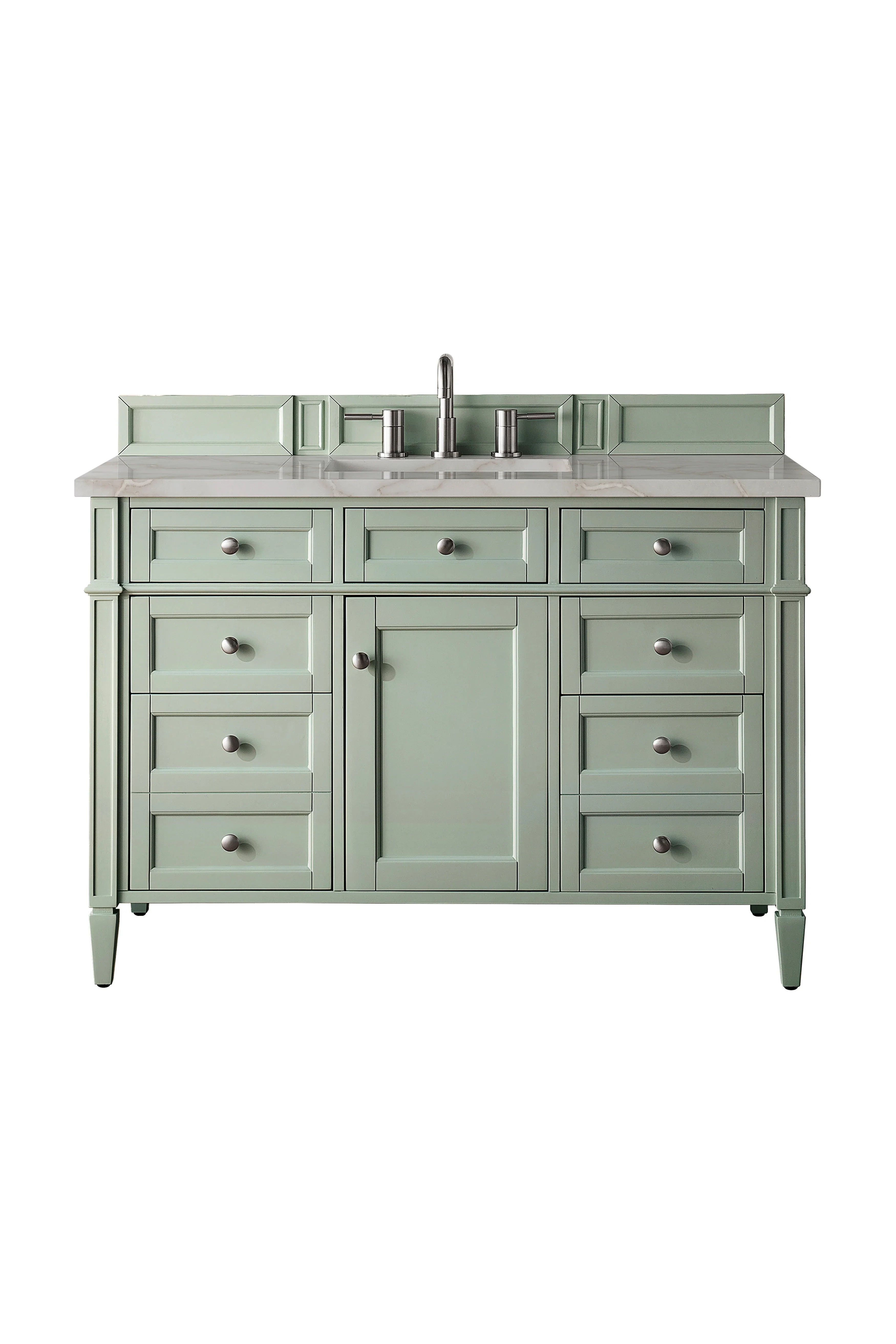 Brittany 48" Single Vanity, Sage Green w/ 3 CM Victorian Silver Silestone Top