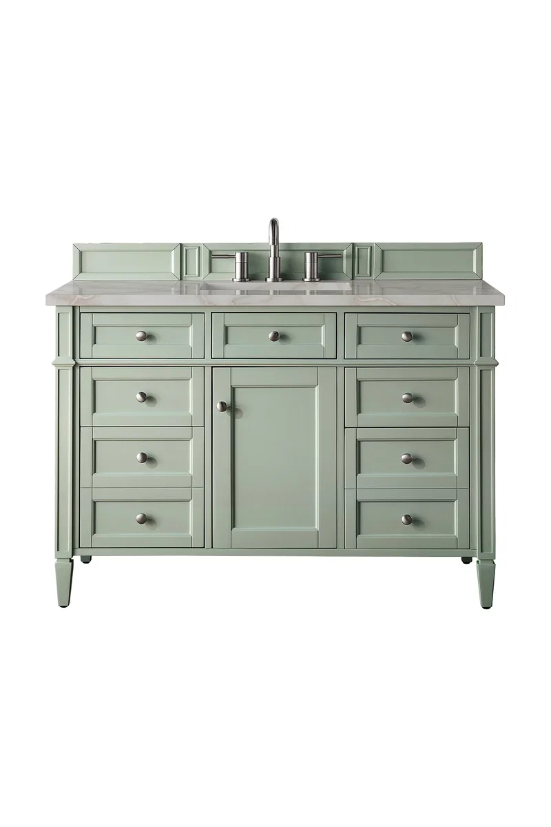 Brittany 48" Single Vanity, Sage Green w/ 3 CM Victorian Silver Silestone Top