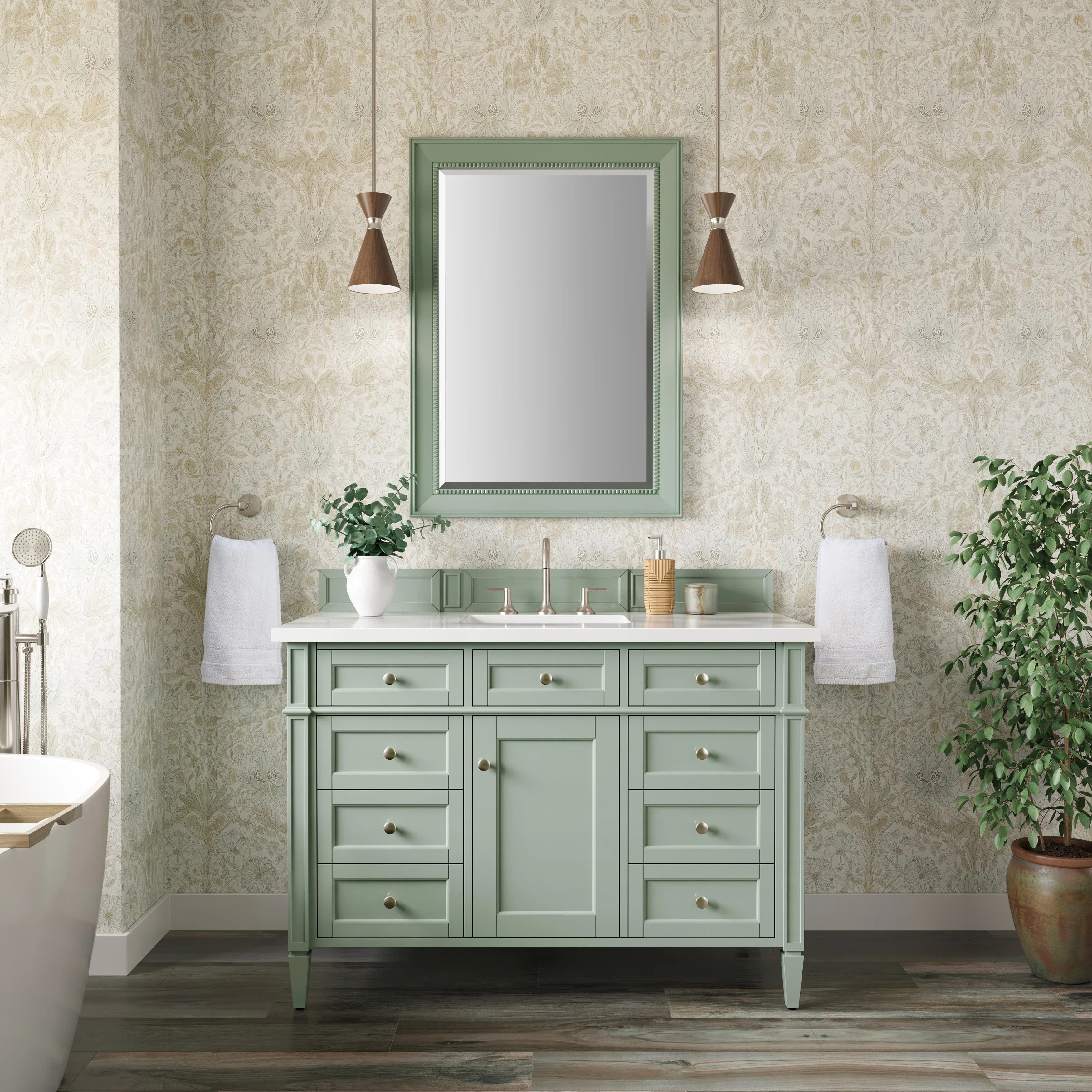 Brittany 48" Single Vanity, Sage Green w/ 3 CM White Zeus Silestone Top